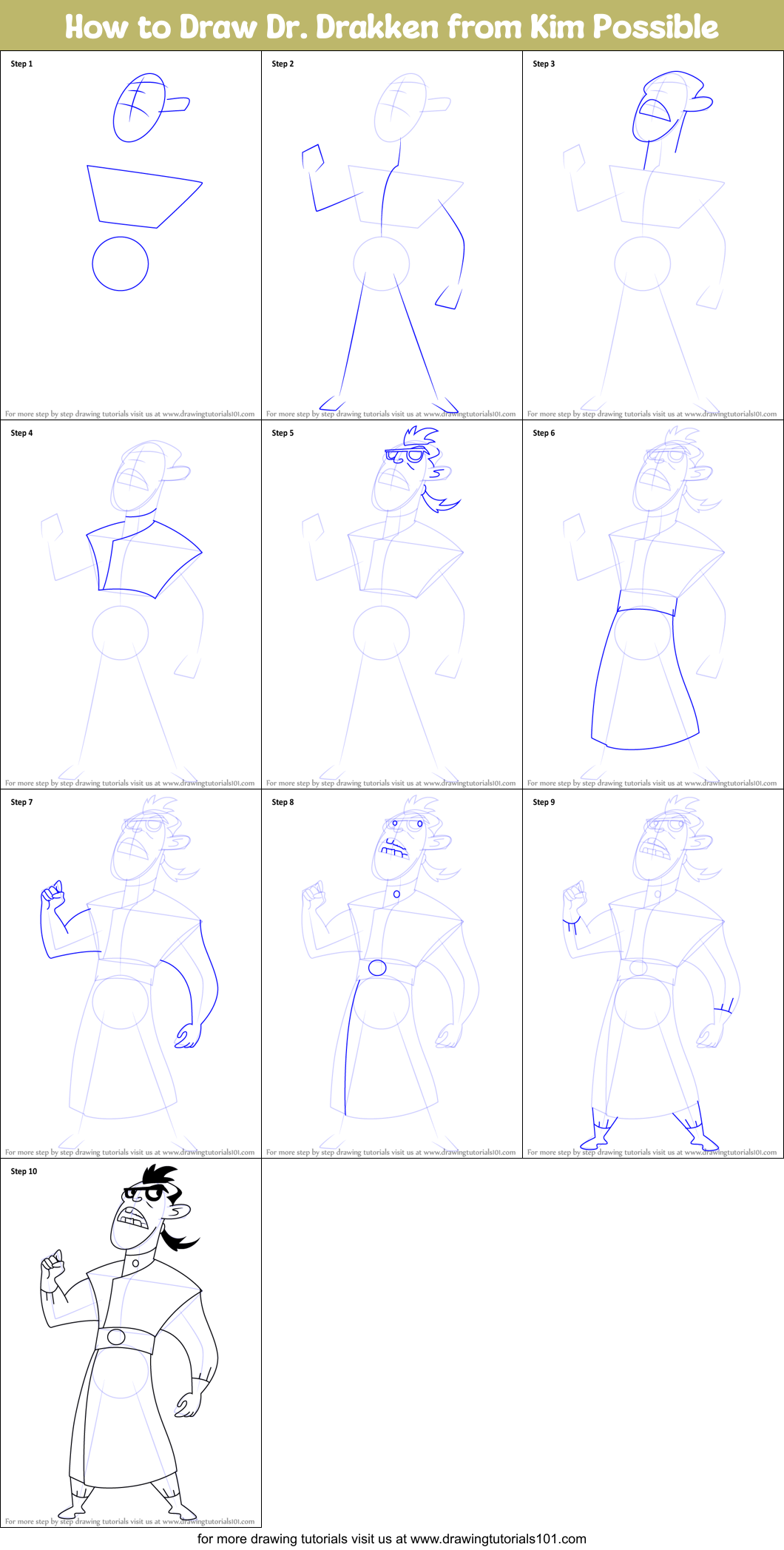 How to Draw Dr. Drakken from Kim Possible Printable Step by Step