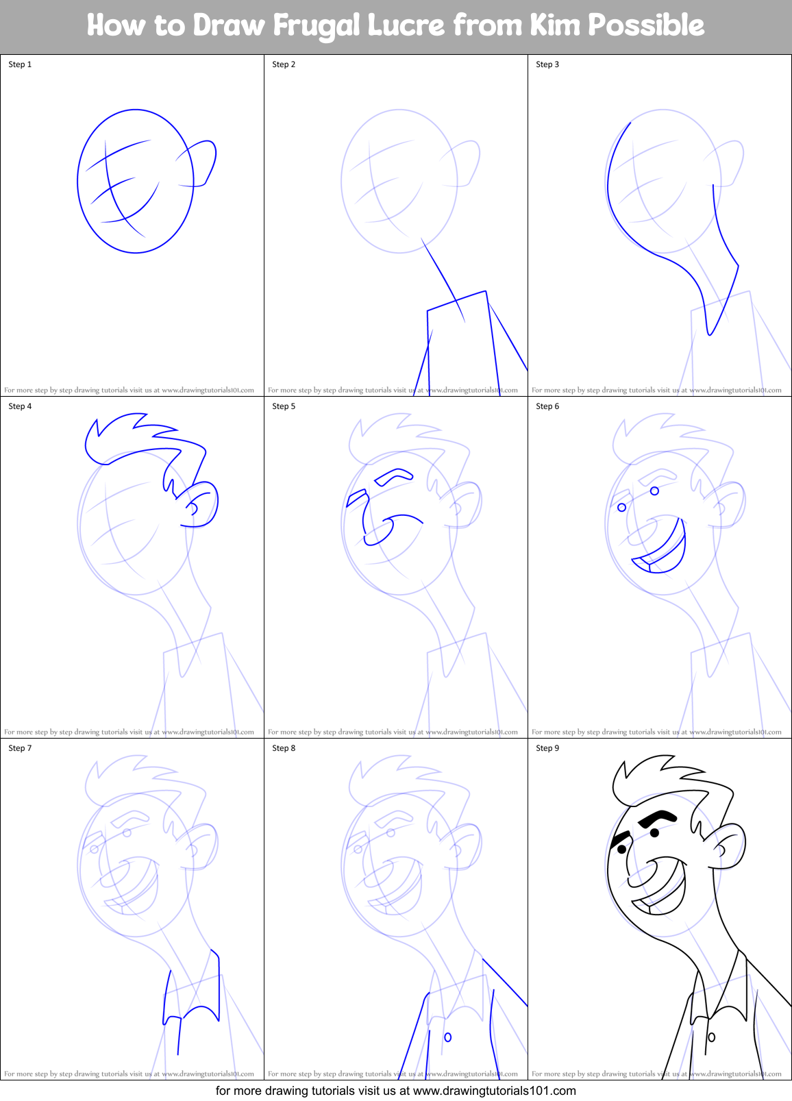 How to Draw Frugal Lucre from Kim Possible Printable Step by Step