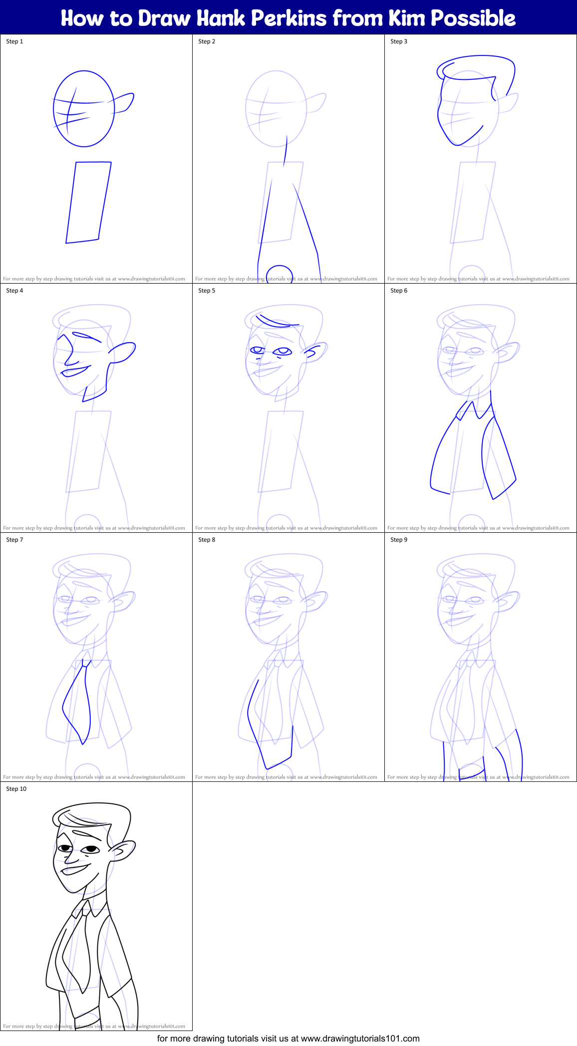 How to Draw Hank Perkins from Kim Possible Printable Step by Step