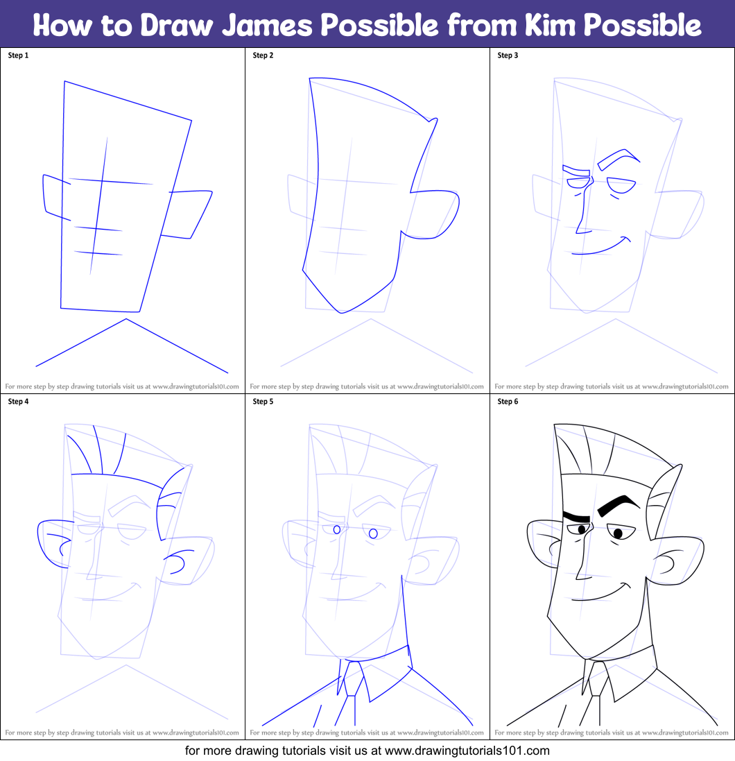 How to Draw James Possible from Kim Possible Printable Step by Step