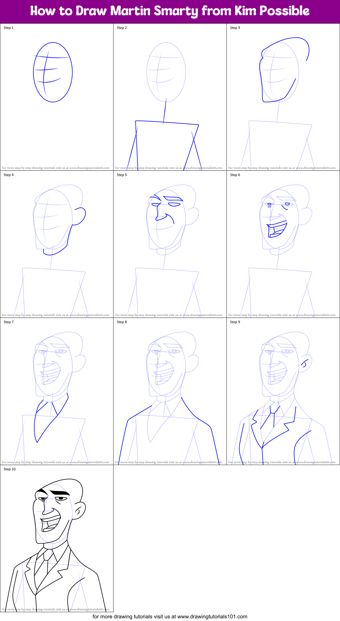 How to Draw Martin Smarty from Kim Possible Printable Step by Step