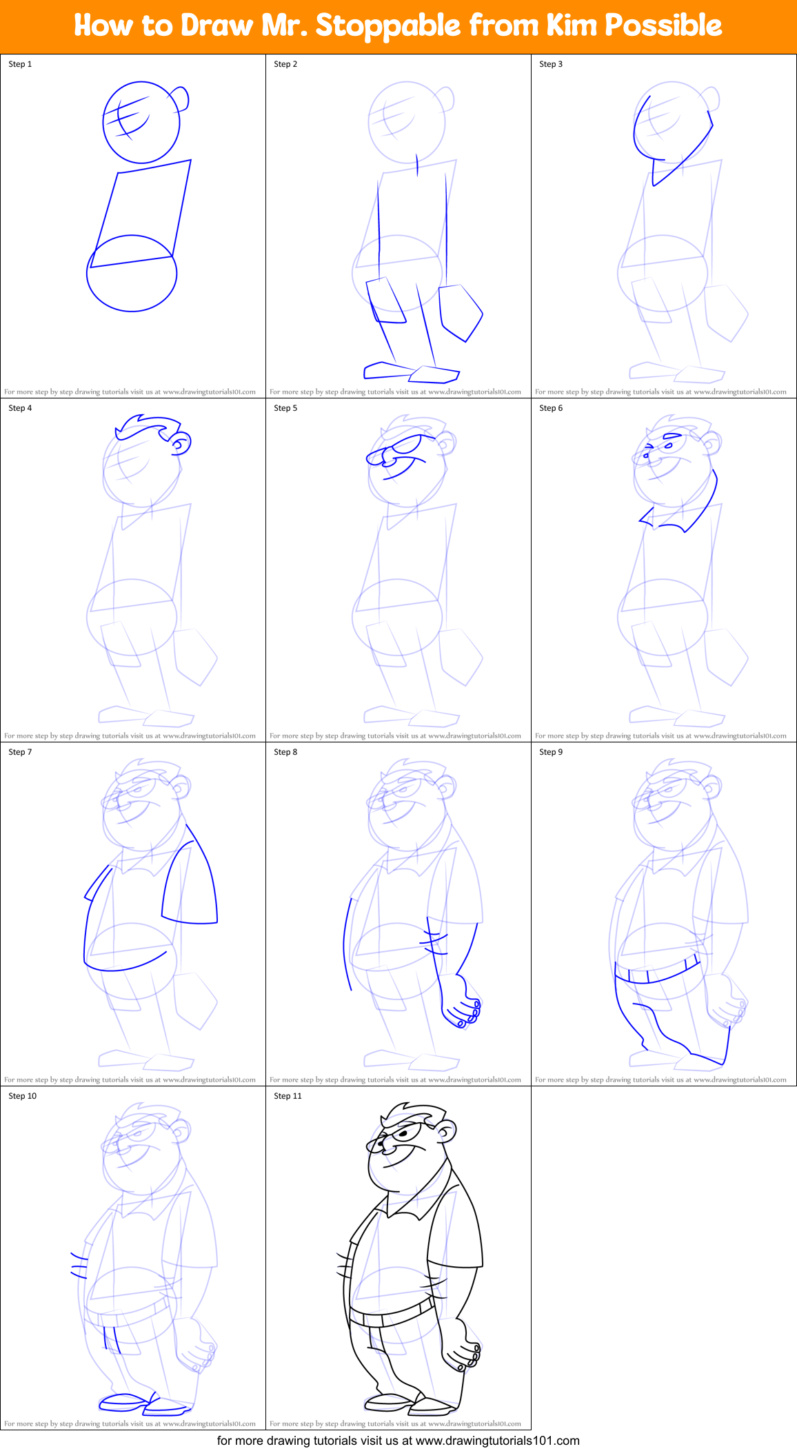 How to Draw Mr. Stoppable from Kim Possible Printable Step by Step