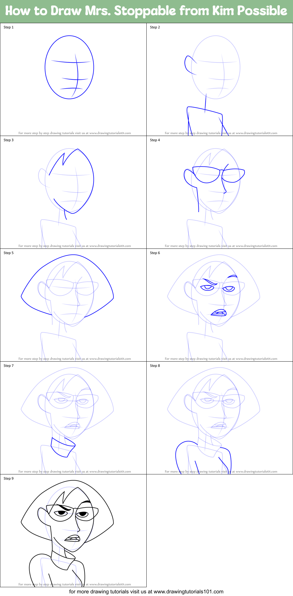 How to Draw Mrs. Stoppable from Kim Possible Printable Step by Step