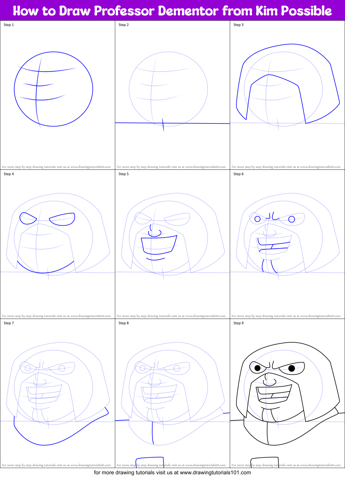 How To Draw Professor Dementor From Kim Possible Printable Step By Step Drawing Sheet Drawingtutorials101 Com