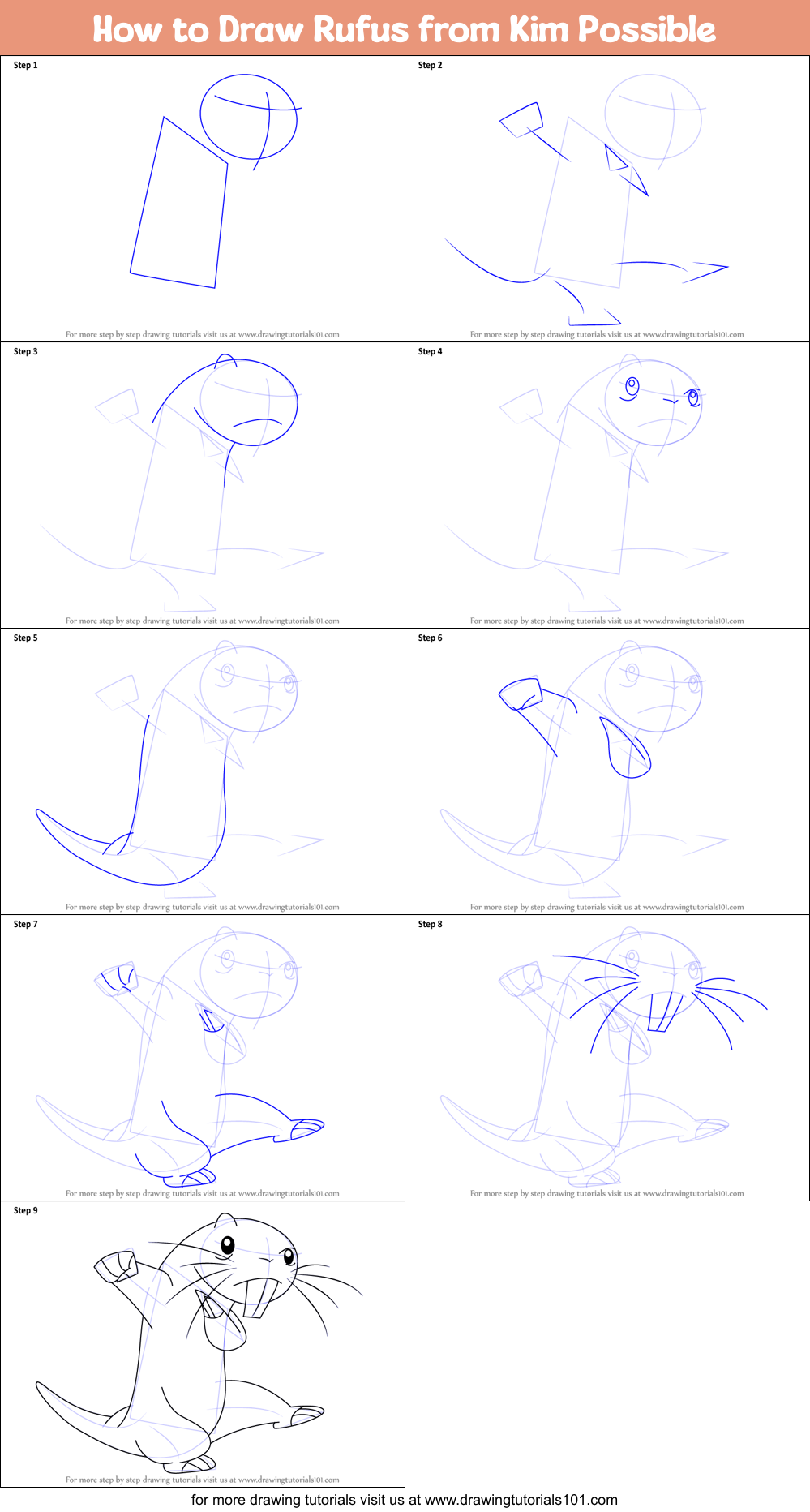How to Draw Rufus from Kim Possible Printable Step by Step