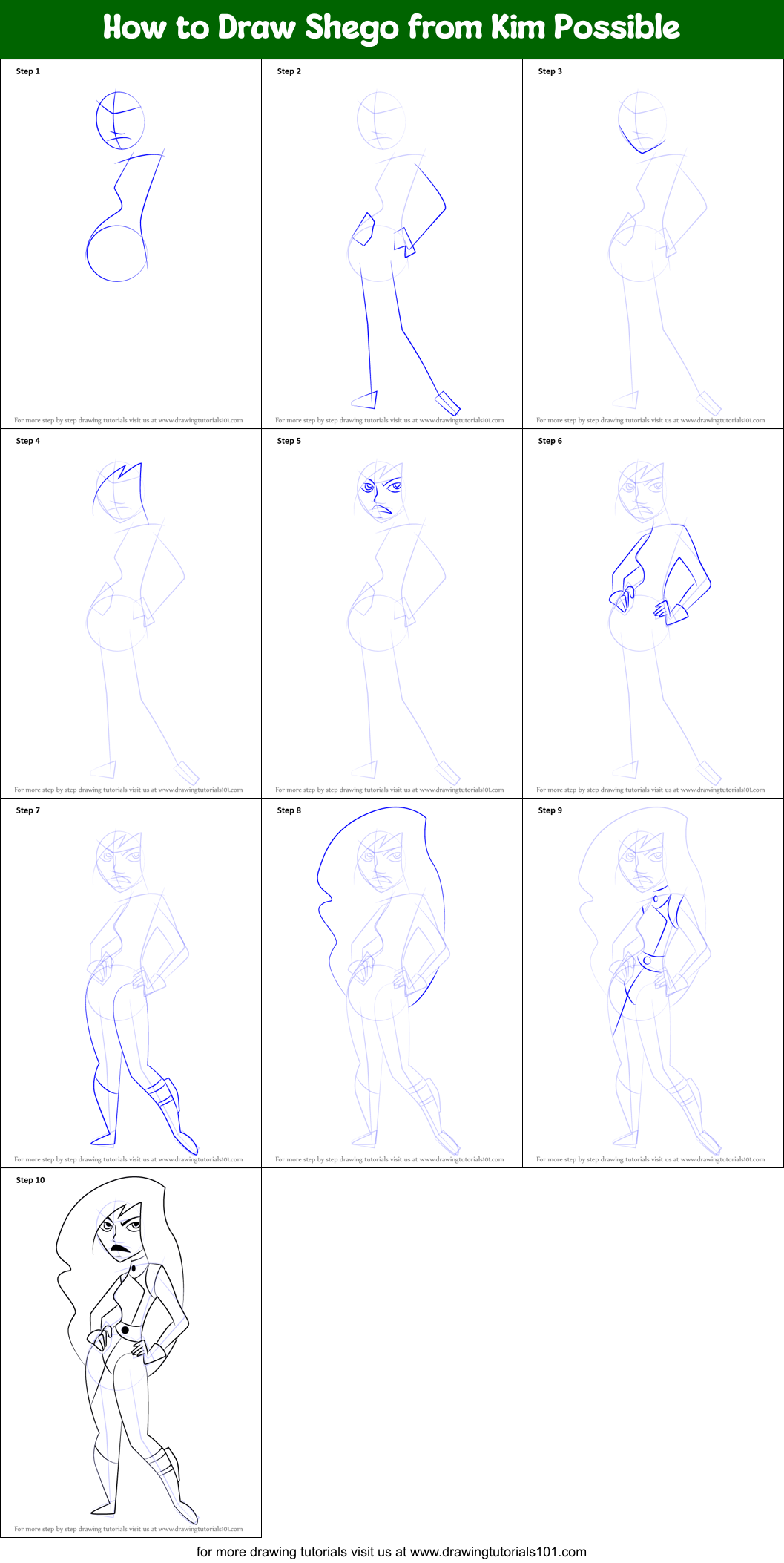 How to Draw Shego from Kim Possible Printable Step by Step