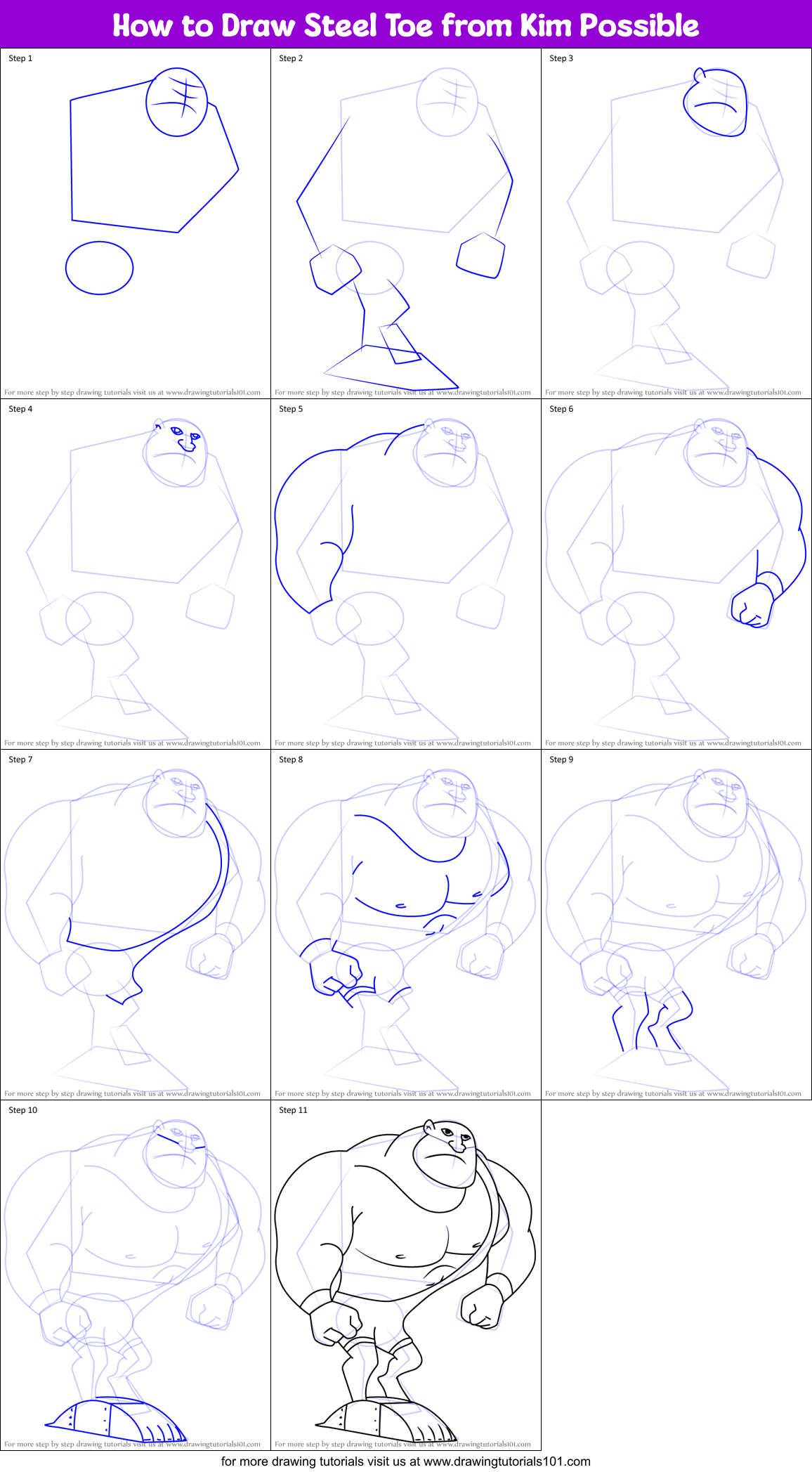 How to Draw Steel Toe from Kim Possible Printable Step by Step
