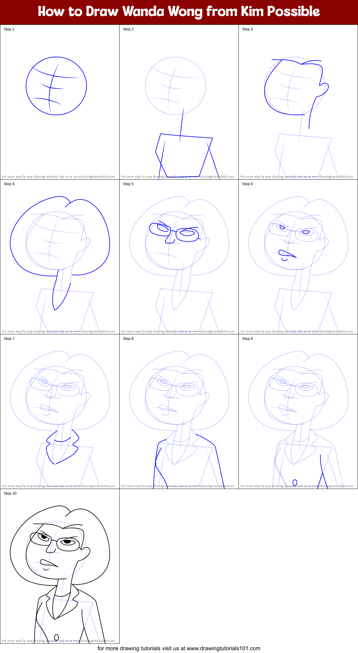 How to Draw Wanda Wong from Kim Possible Printable Step by Step