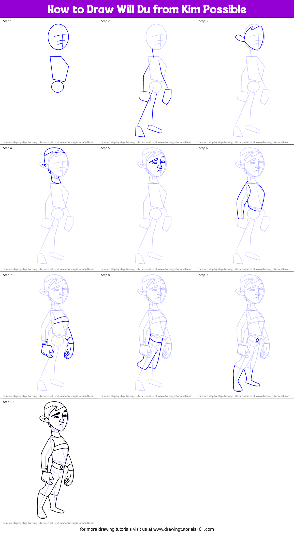 How to Draw Will Du from Kim Possible Printable Step by Step