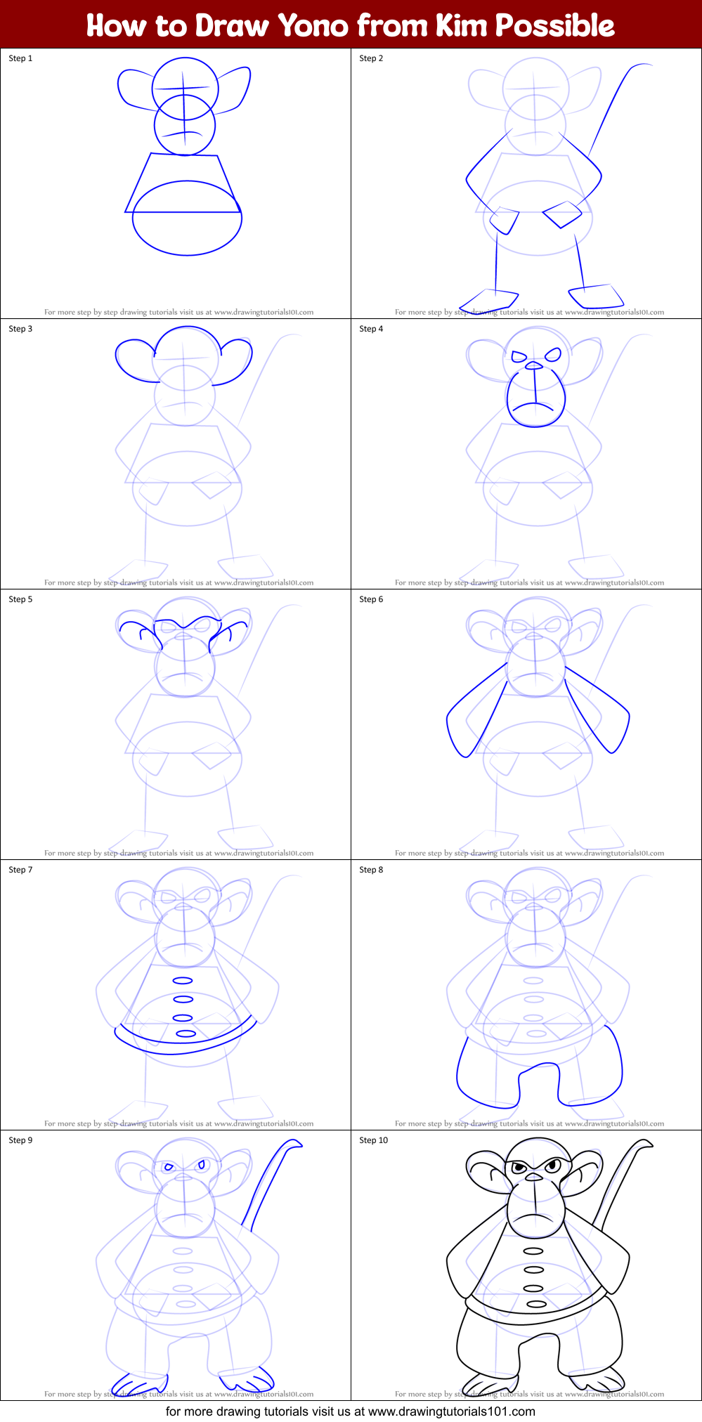 How to Draw Yono from Kim Possible Printable Step by Step