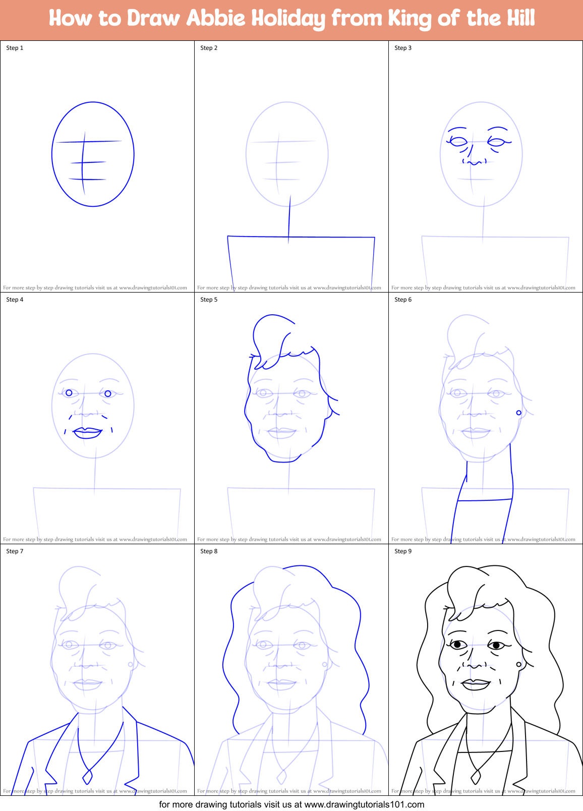 How to Draw Abbie Holiday from King of the Hill Printable Step by Step