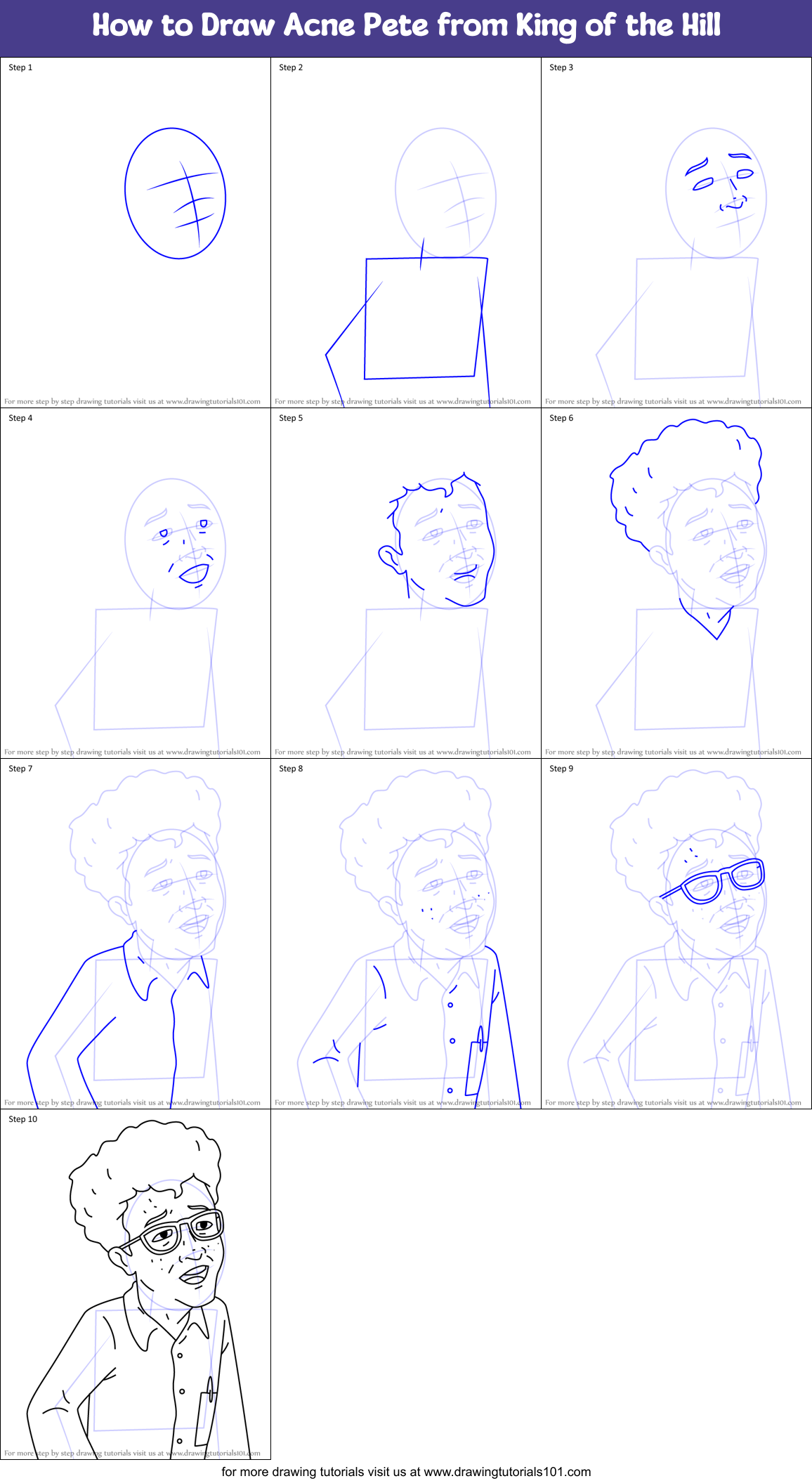 How to Draw Acne Pete from King of the Hill Printable Step by Step