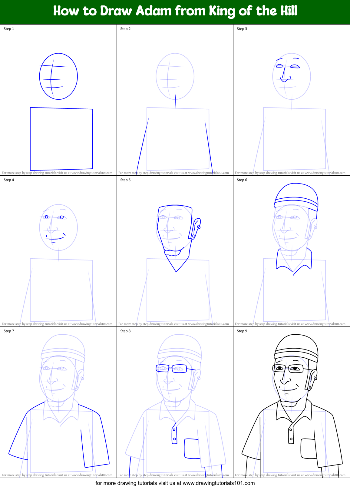 How to Draw Adam from King of the Hill Printable Step by Step