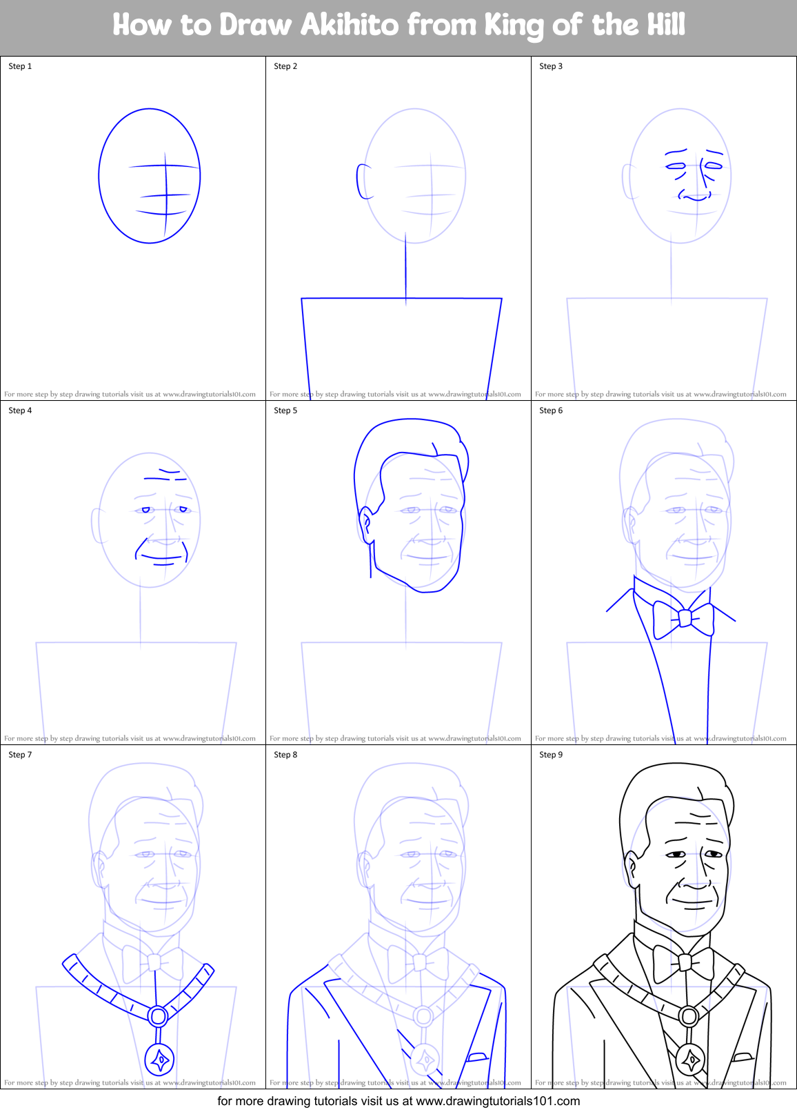 How to Draw Akihito from King of the Hill Printable Step by Step