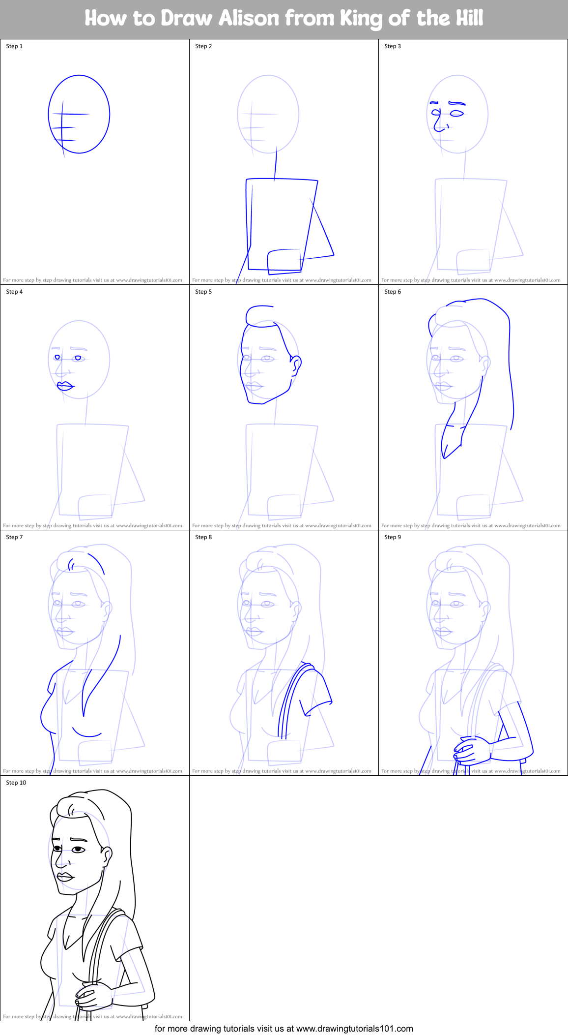 How to Draw Alison from King of the Hill Printable Step by Step