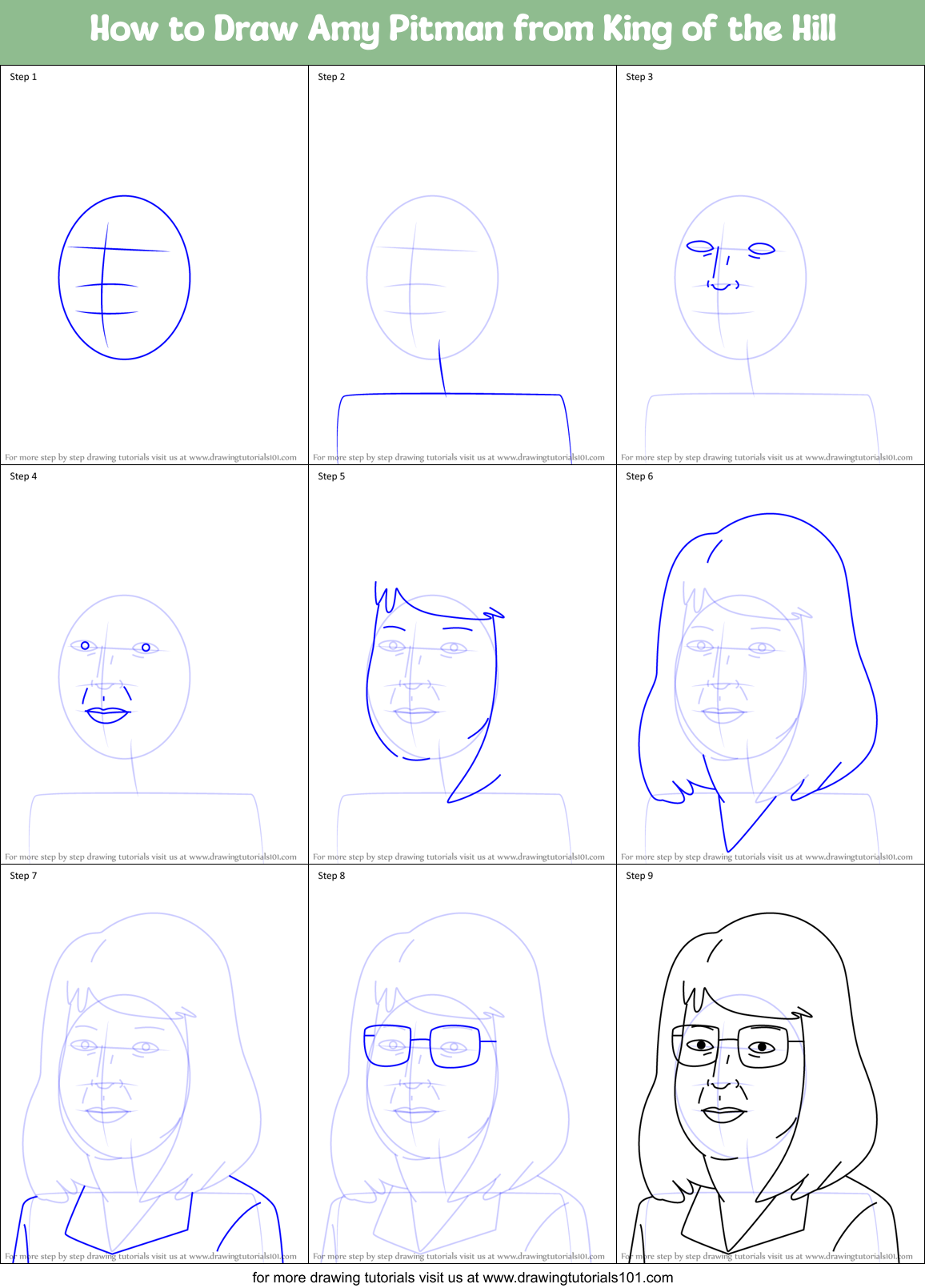 How to Draw Amy Pitman from King of the Hill Printable Step by Step