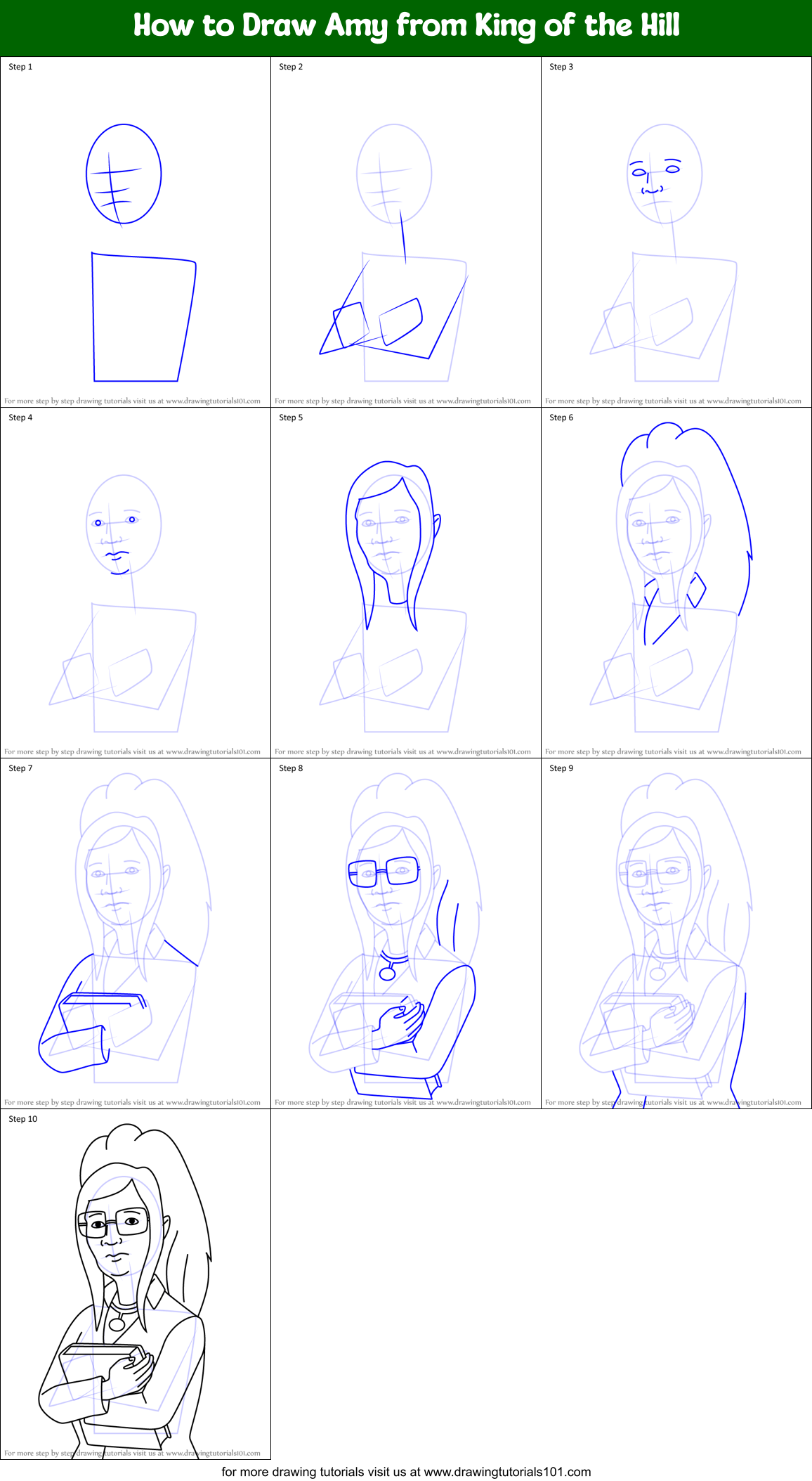 How to Draw Amy from King of the Hill Printable Step by Step
