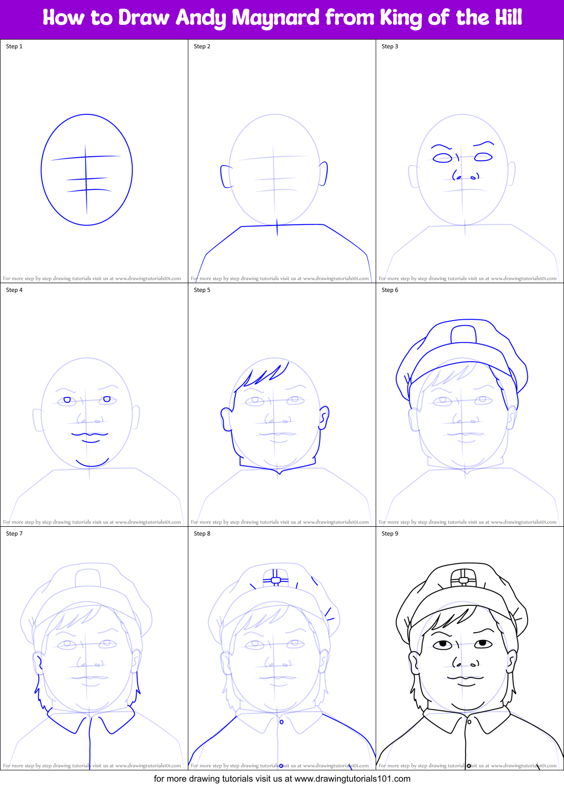 How to Draw Andy Maynard from King of the Hill Printable Step by Step