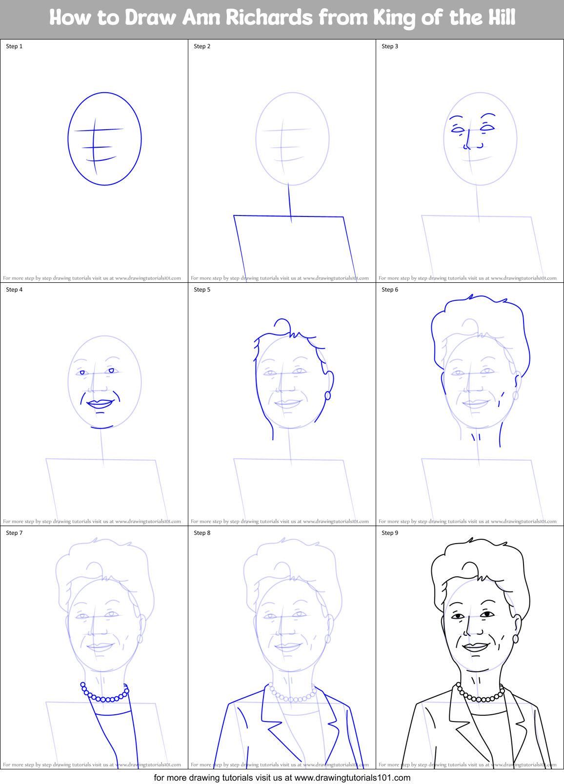 How to Draw Ann Richards from King of the Hill Printable Step by Step