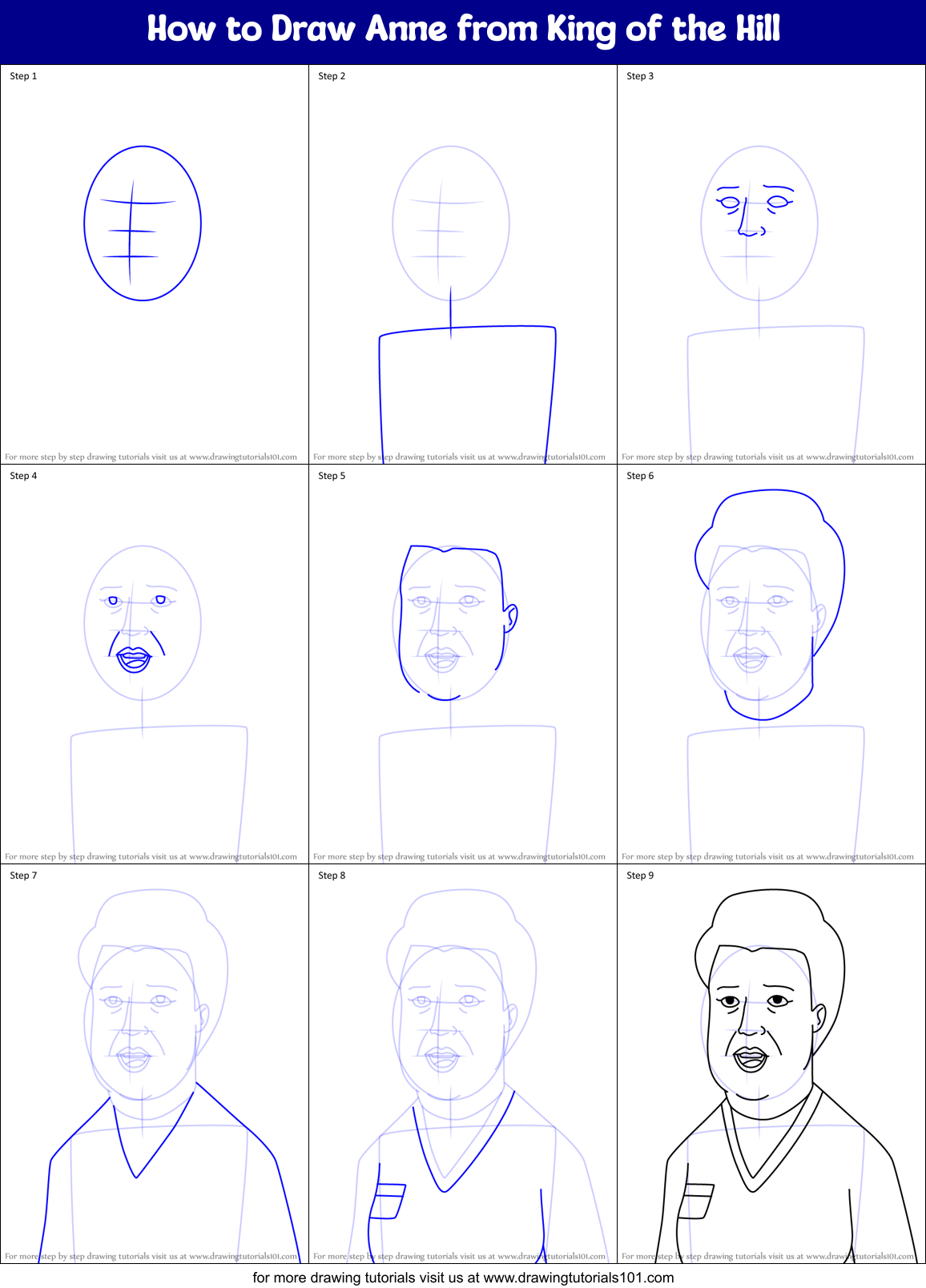 How to Draw Anne from King of the Hill Printable Step by Step