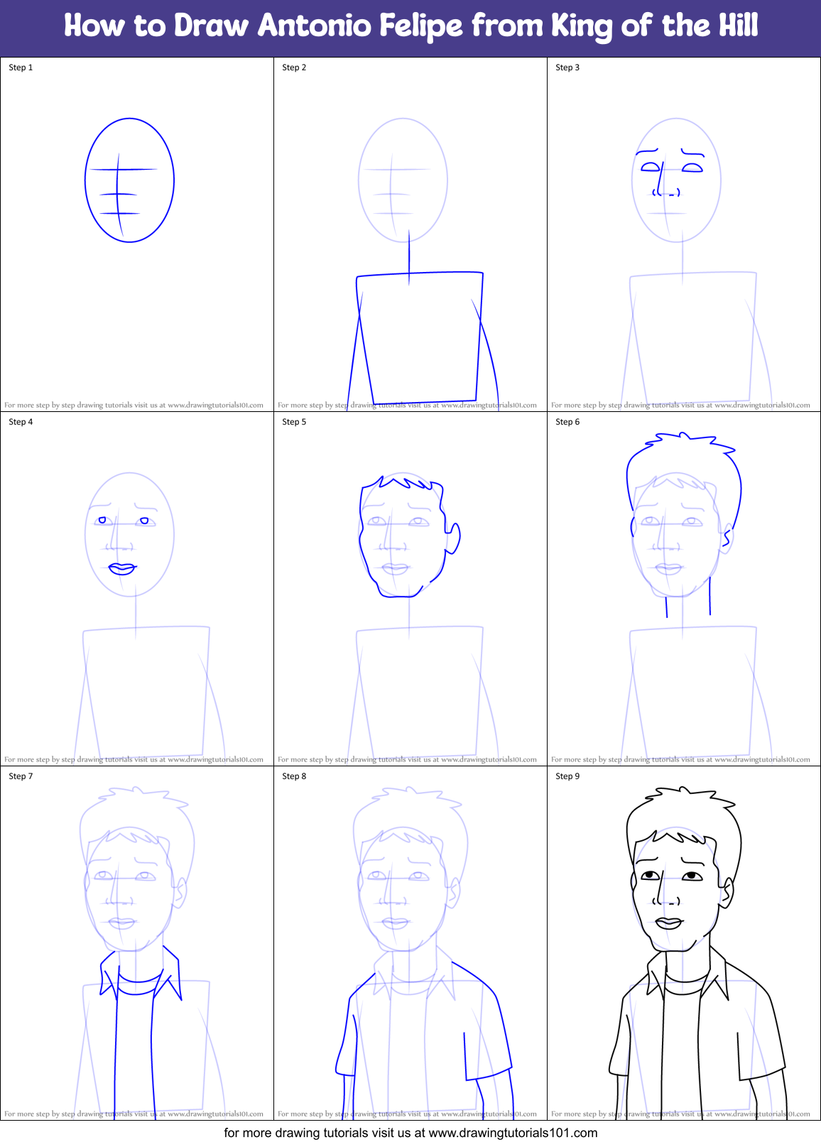 How to Draw Antonio Felipe from King of the Hill Printable Step by Step