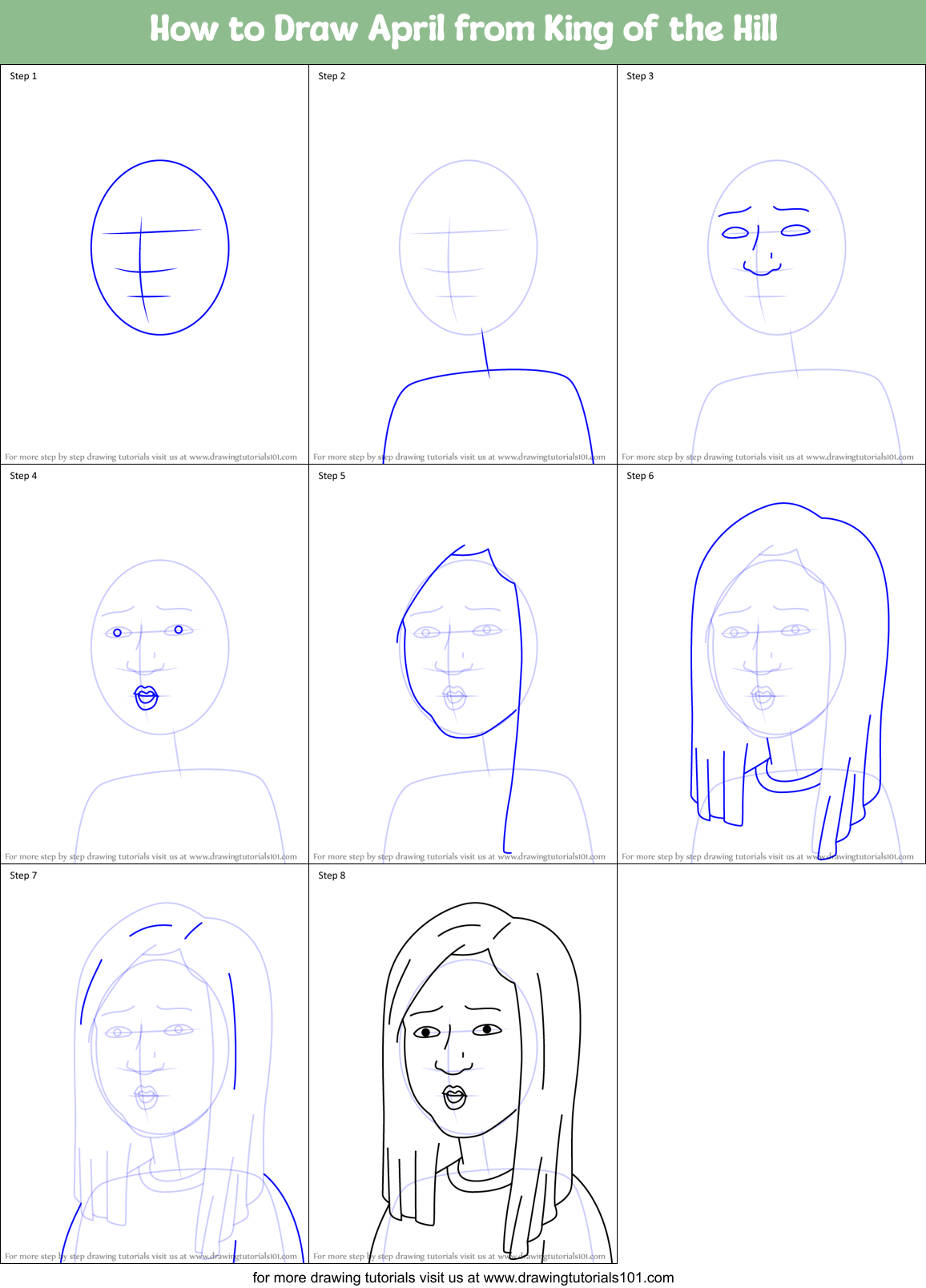 How to Draw April from King of the Hill Printable Step by Step