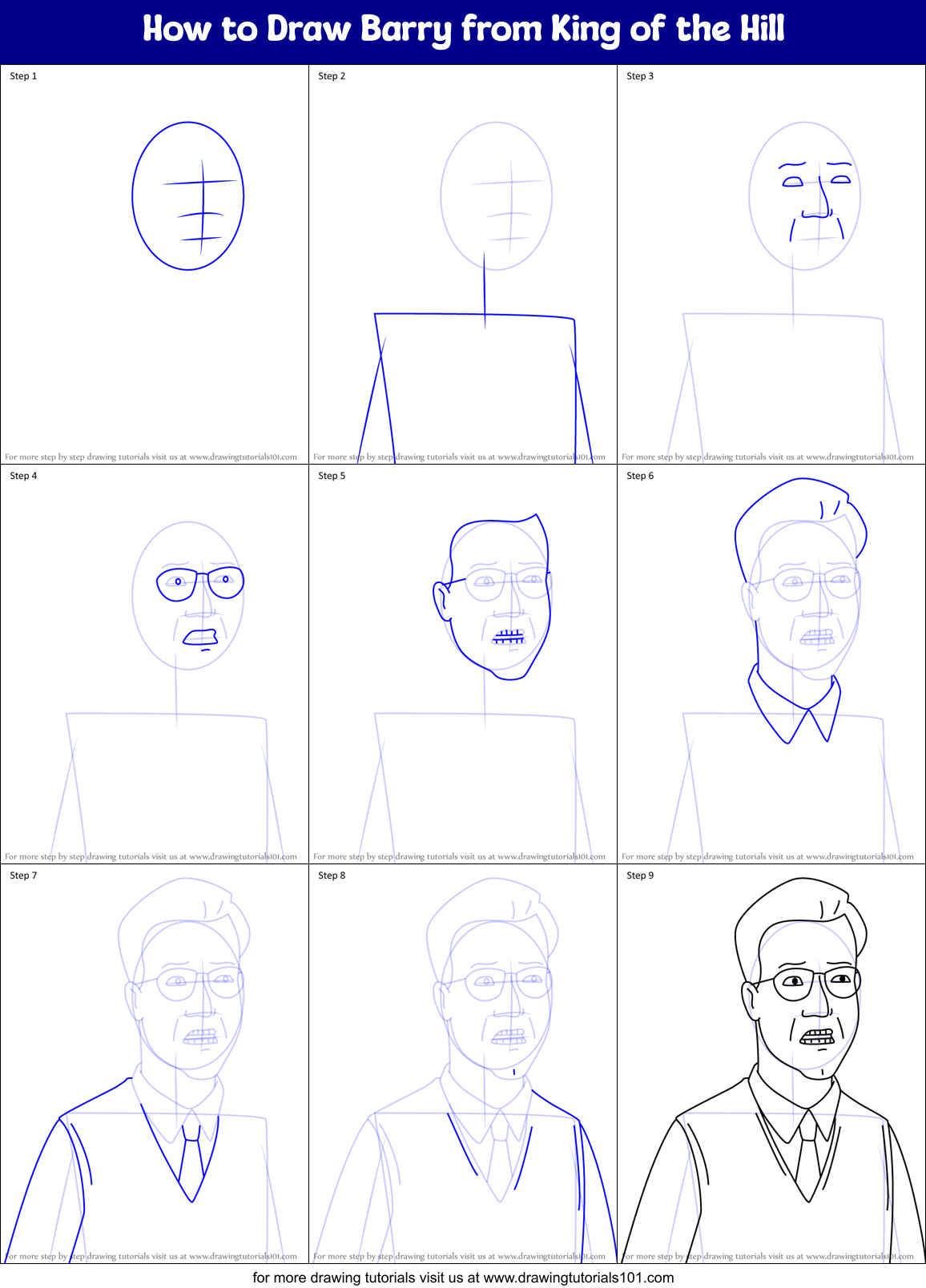 How to Draw Barry from King of the Hill Printable Step by Step