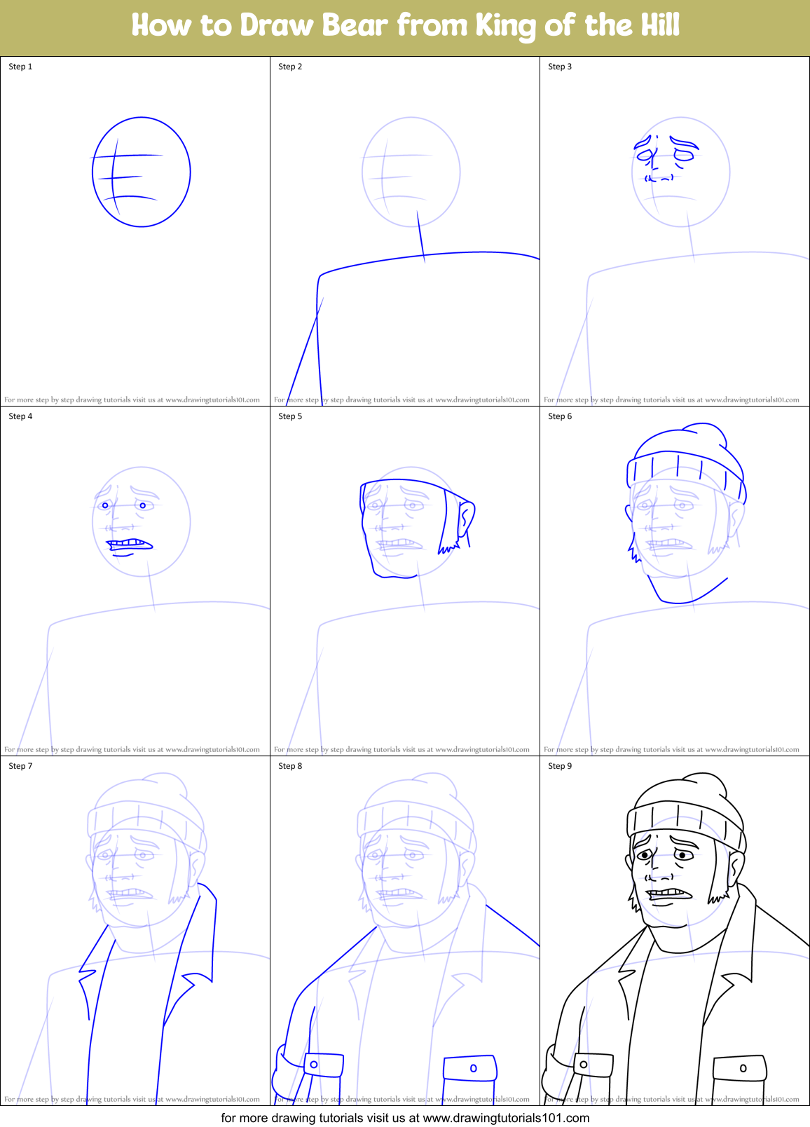 How to Draw Bear from King of the Hill Printable Step by Step