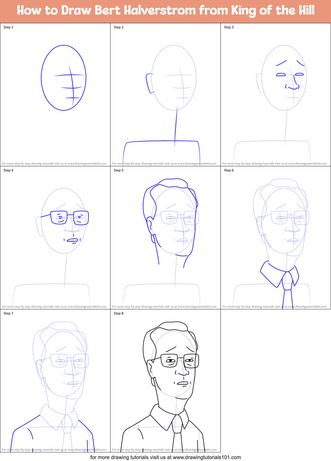 How to Draw Bert Halverstrom from King of the Hill Printable Step by Step