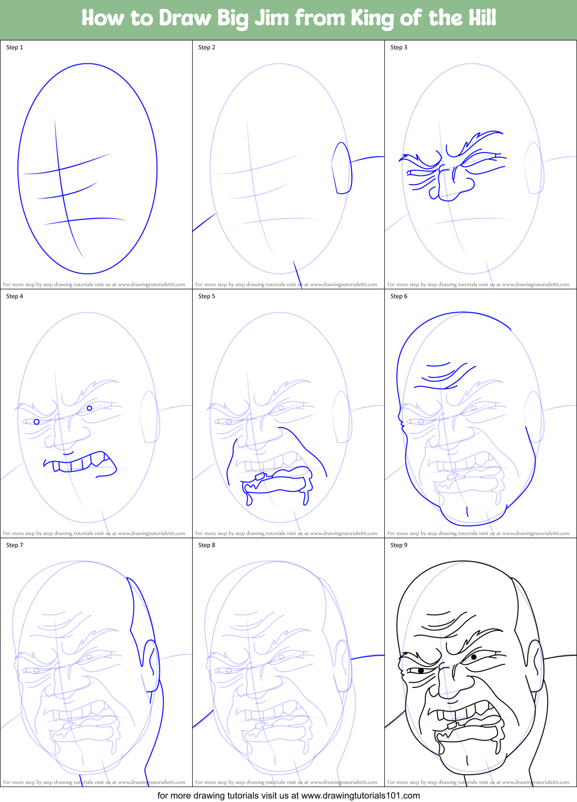 How to Draw Big Jim from King of the Hill Printable Step by Step