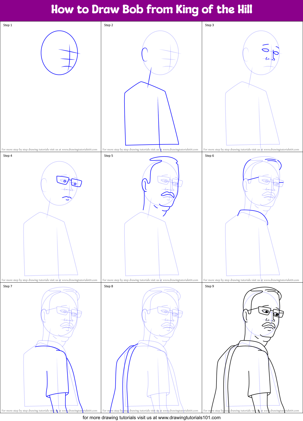 How to Draw Bob from King of the Hill Printable Step by Step