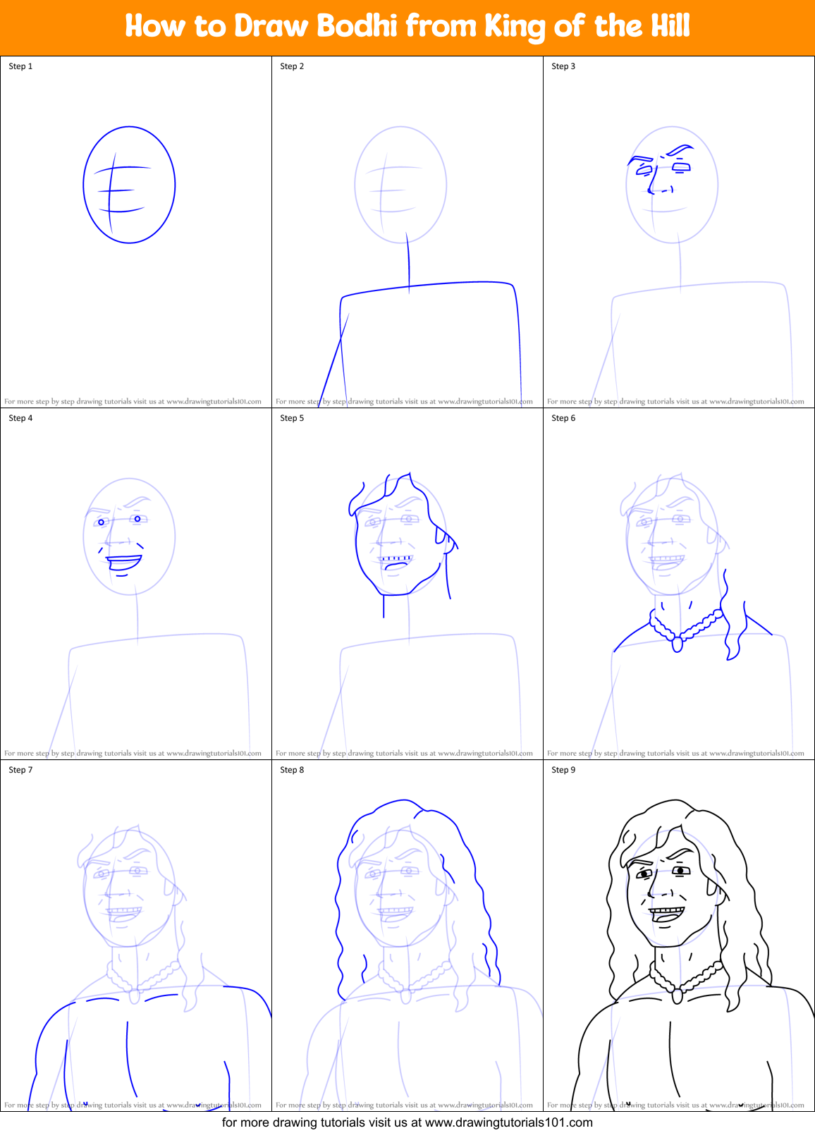 How to Draw Bodhi from King of the Hill Printable Step by Step