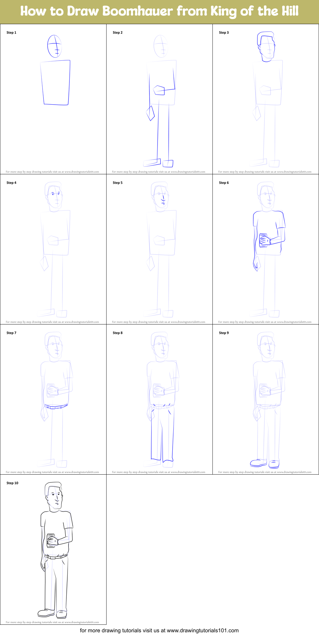 How to Draw Boomhauer from King of the Hill Printable Step by Step