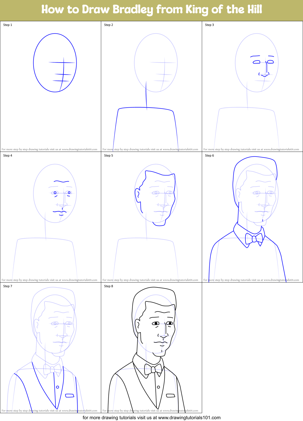 How to Draw Bradley from King of the Hill Printable Step by Step