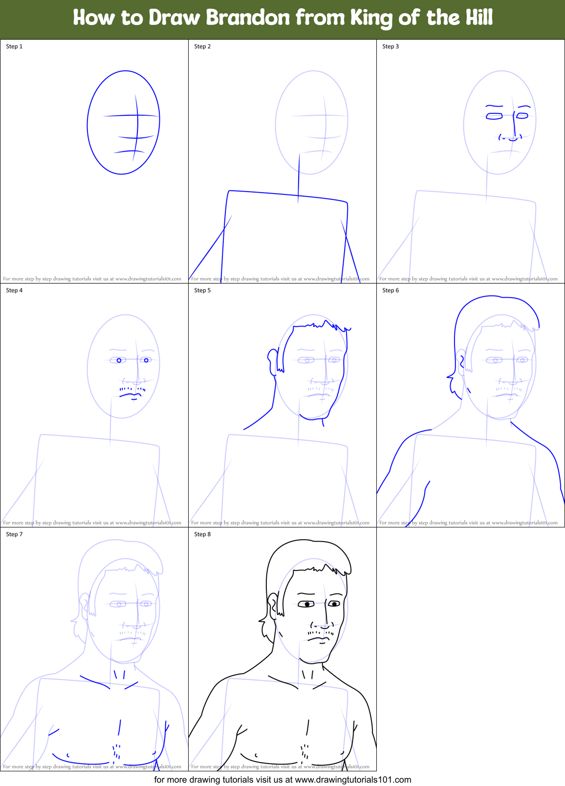 How to Draw Brandon from King of the Hill Printable Step by Step