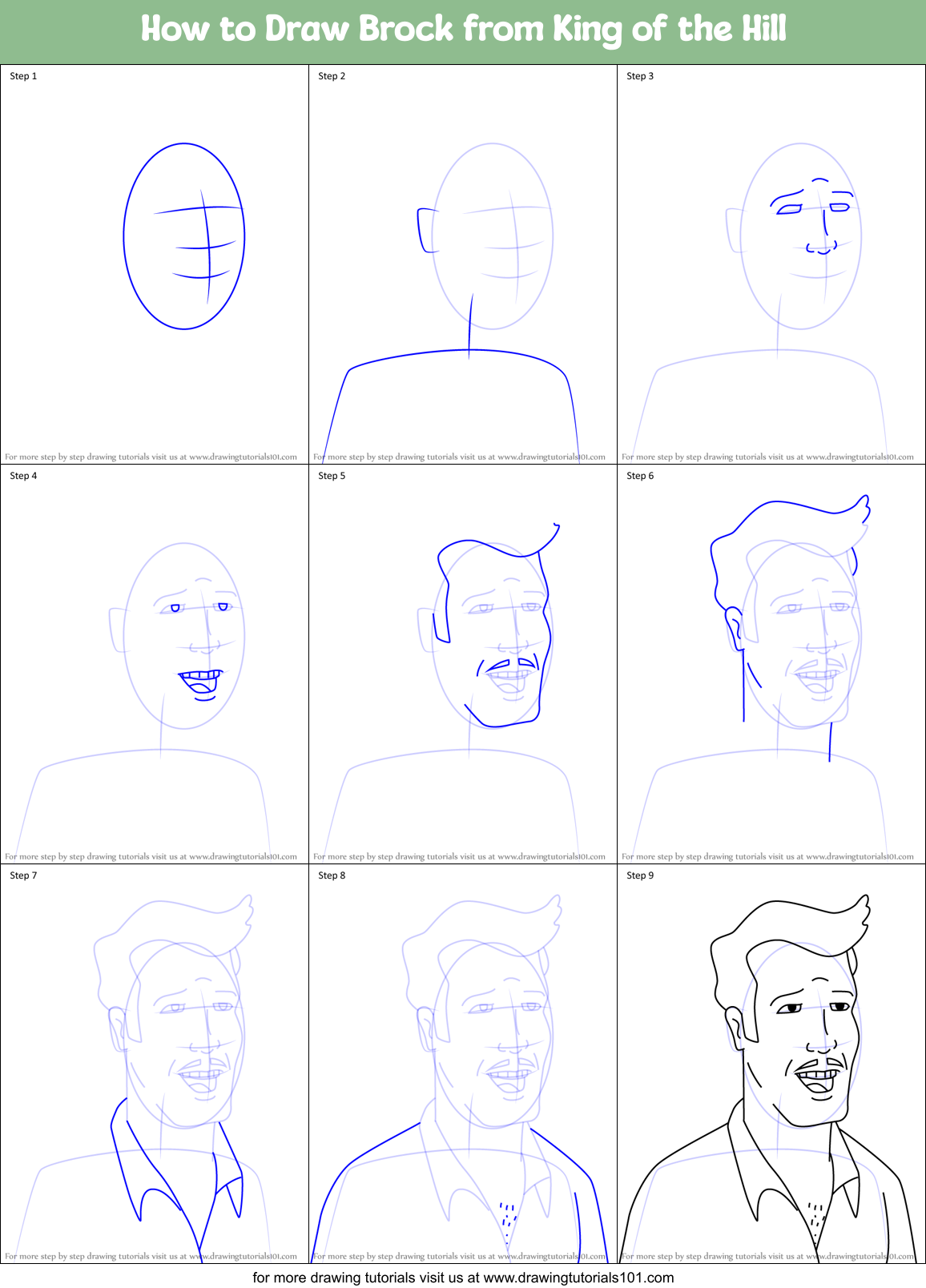 How to Draw Brock from King of the Hill Printable Step by Step