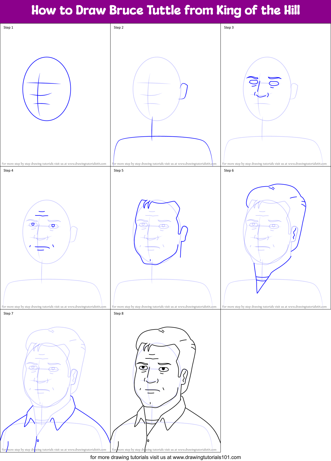 How to Draw Bruce Tuttle from King of the Hill Printable Step by Step