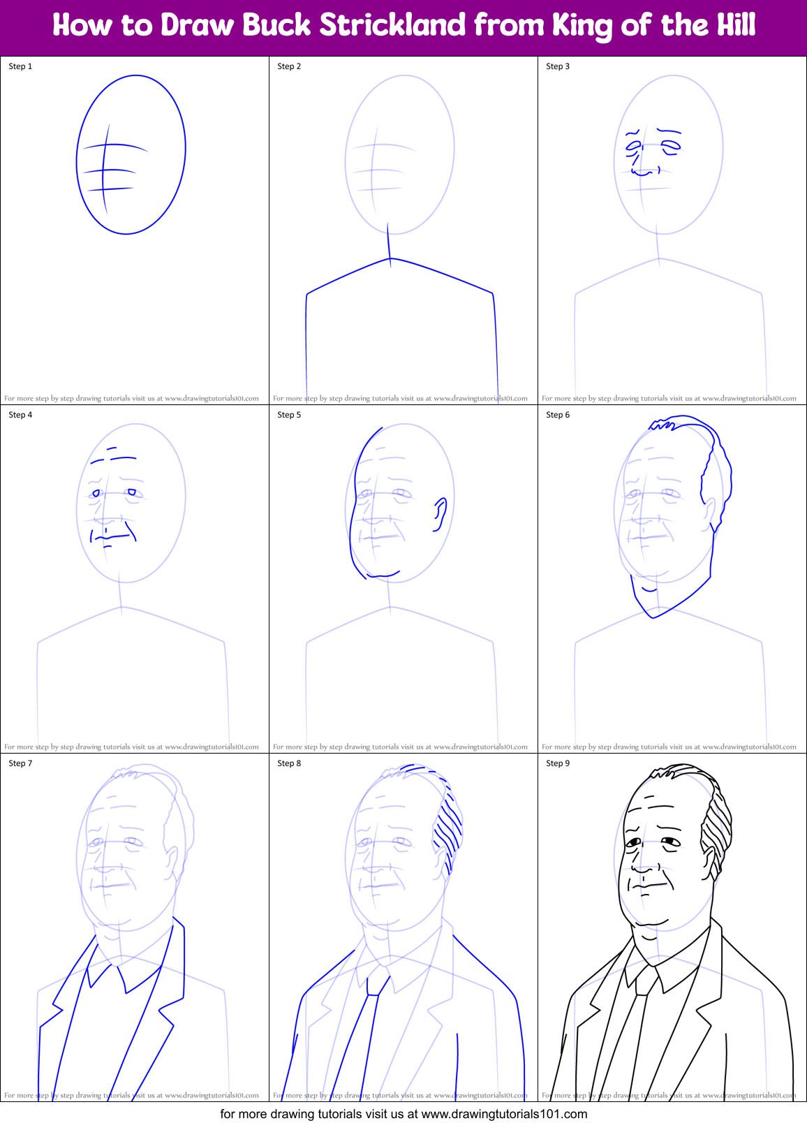 How to Draw Buck Strickland from King of the Hill Printable Step by Step