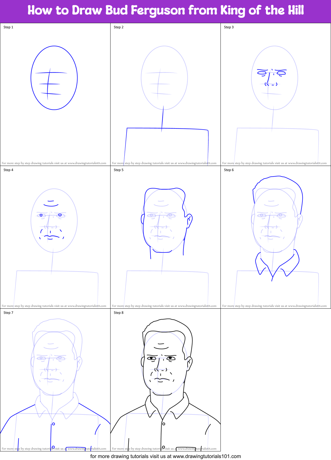 How to Draw Bud Ferguson from King of the Hill Printable Step by Step