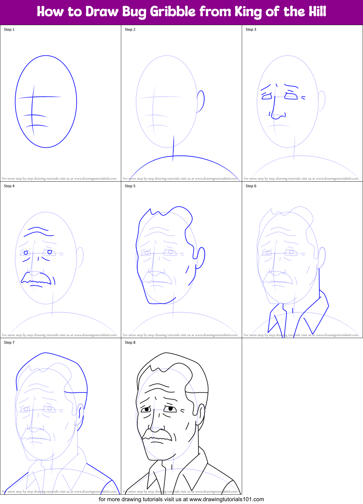 How to Draw Bug Gribble from King of the Hill Printable Step by Step