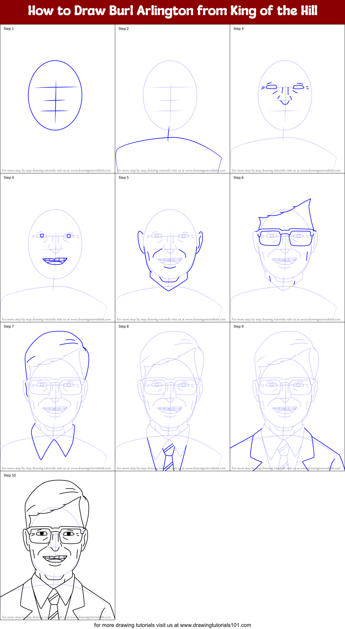 How to Draw Burl Arlington from King of the Hill Printable Step by Step