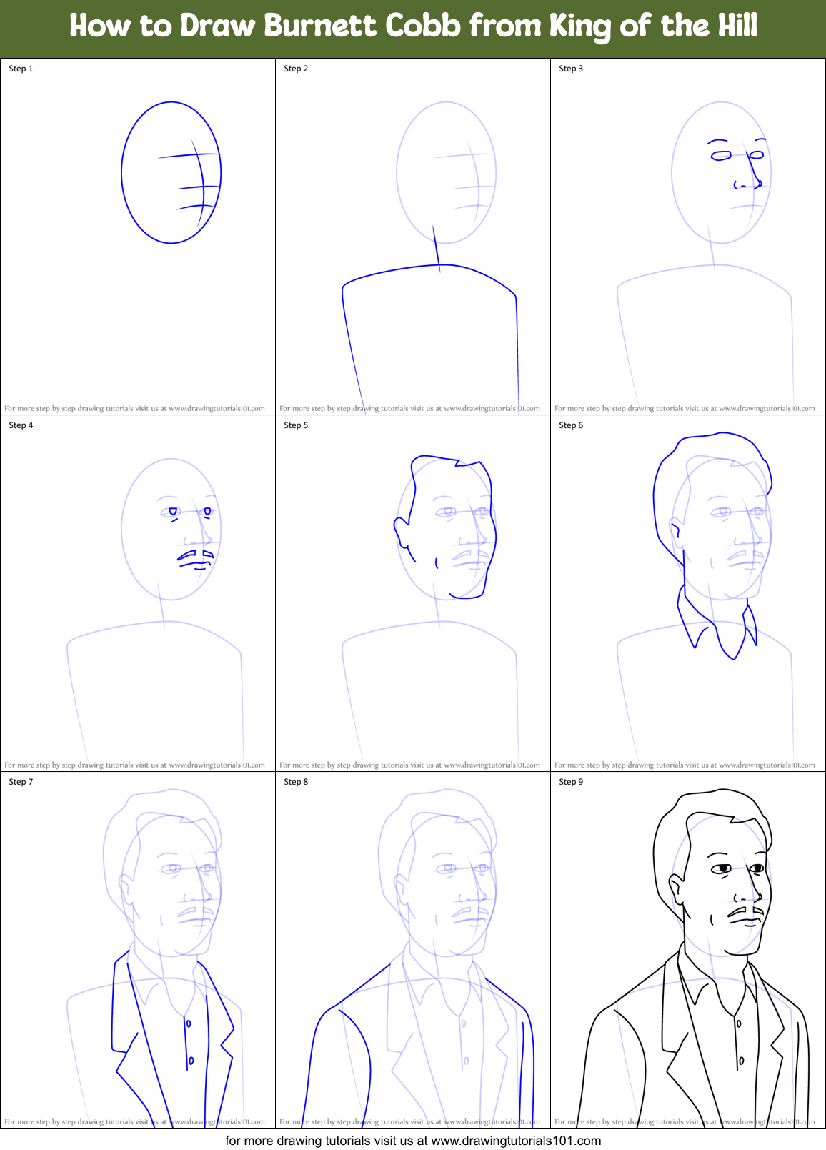 How to Draw Burnett Cobb from King of the Hill Printable Step by Step