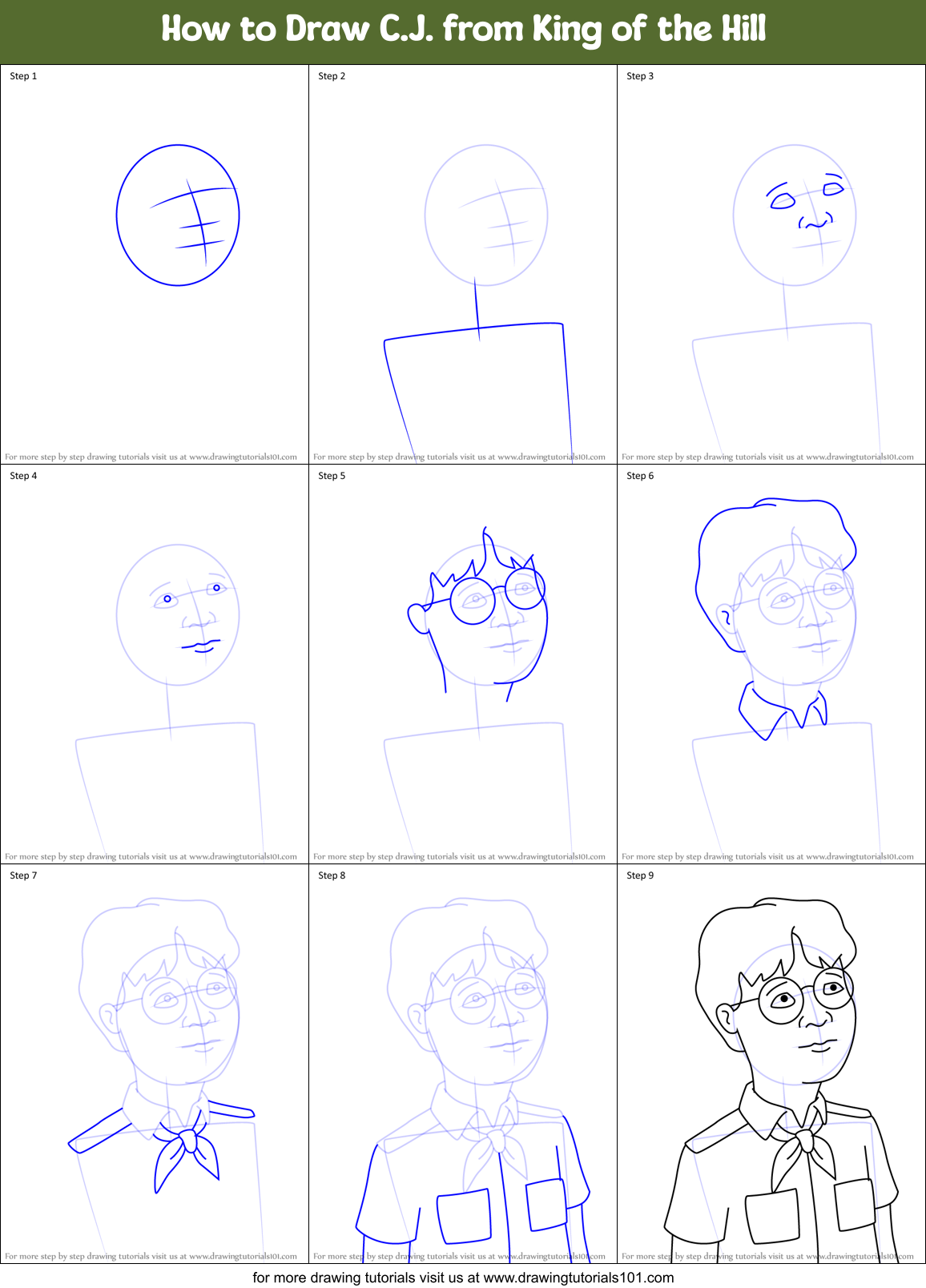 How to Draw C.J. from King of the Hill Printable Step by Step