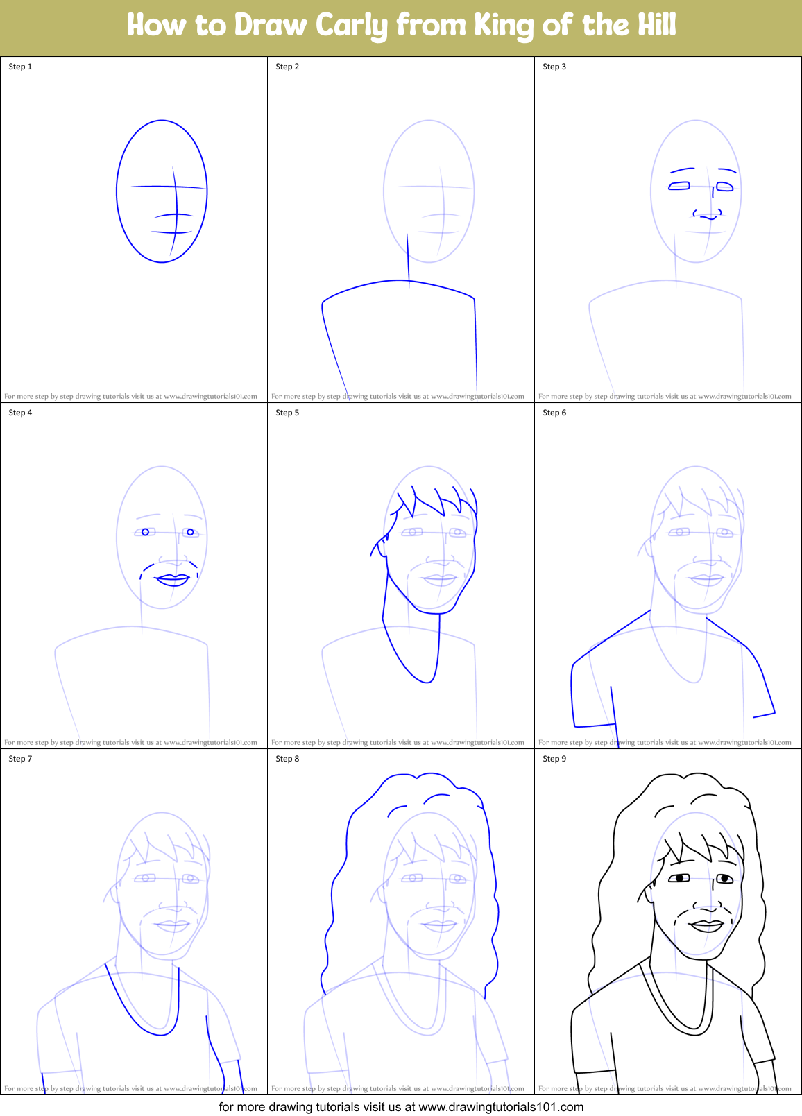 How to Draw Carly from King of the Hill Printable Step by Step