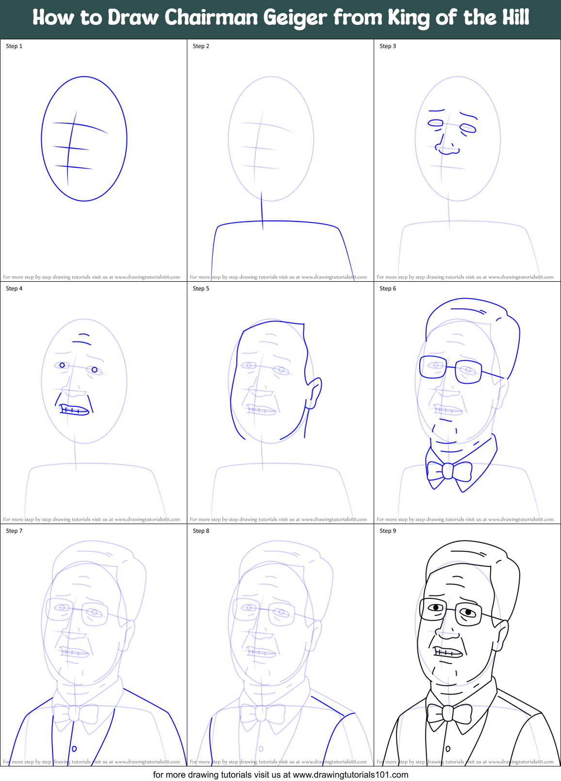 How to Draw Chairman Geiger from King of the Hill Printable Step by Step
