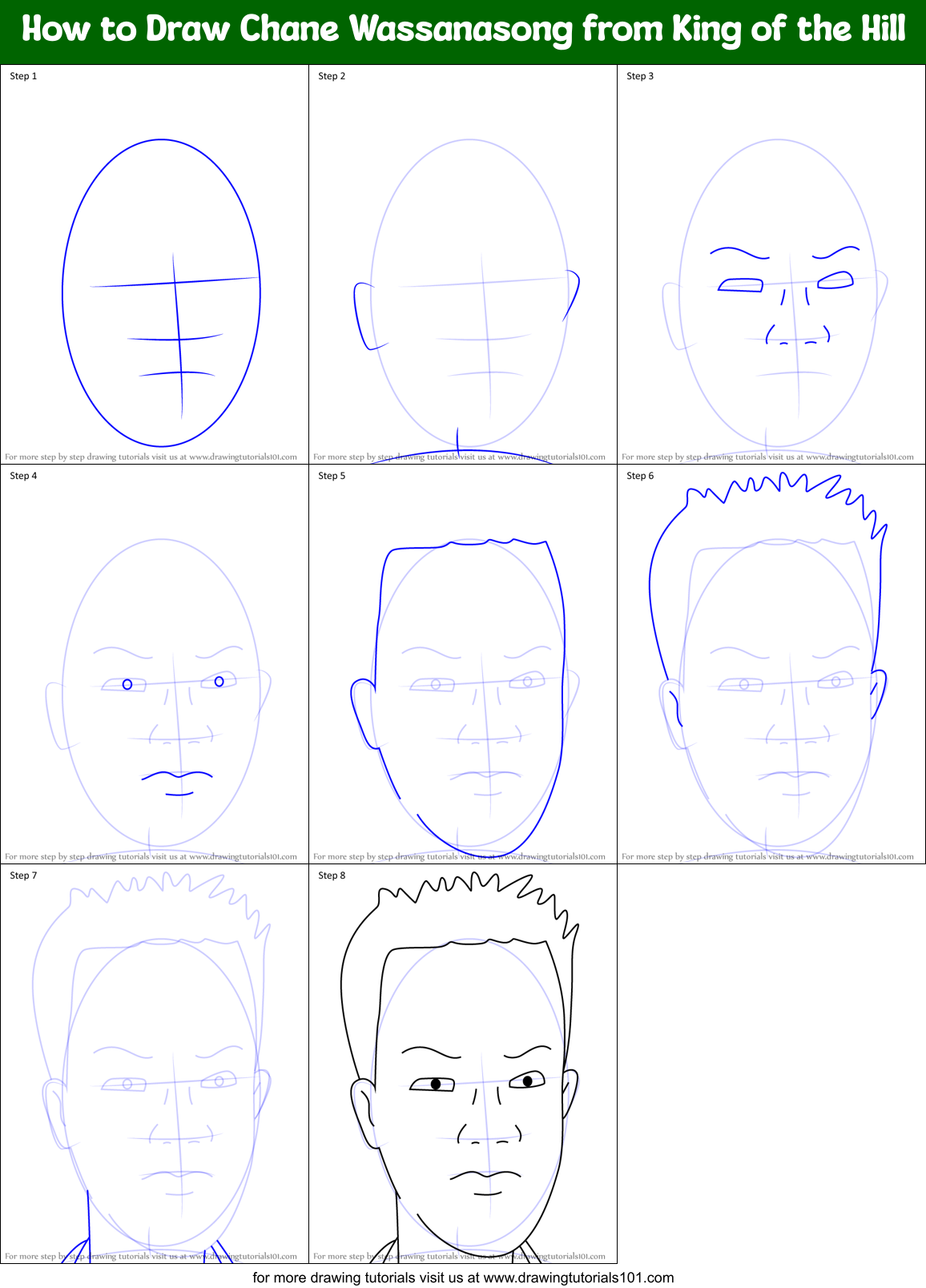 How to Draw Chane Wassanasong from King of the Hill Printable Step by Step