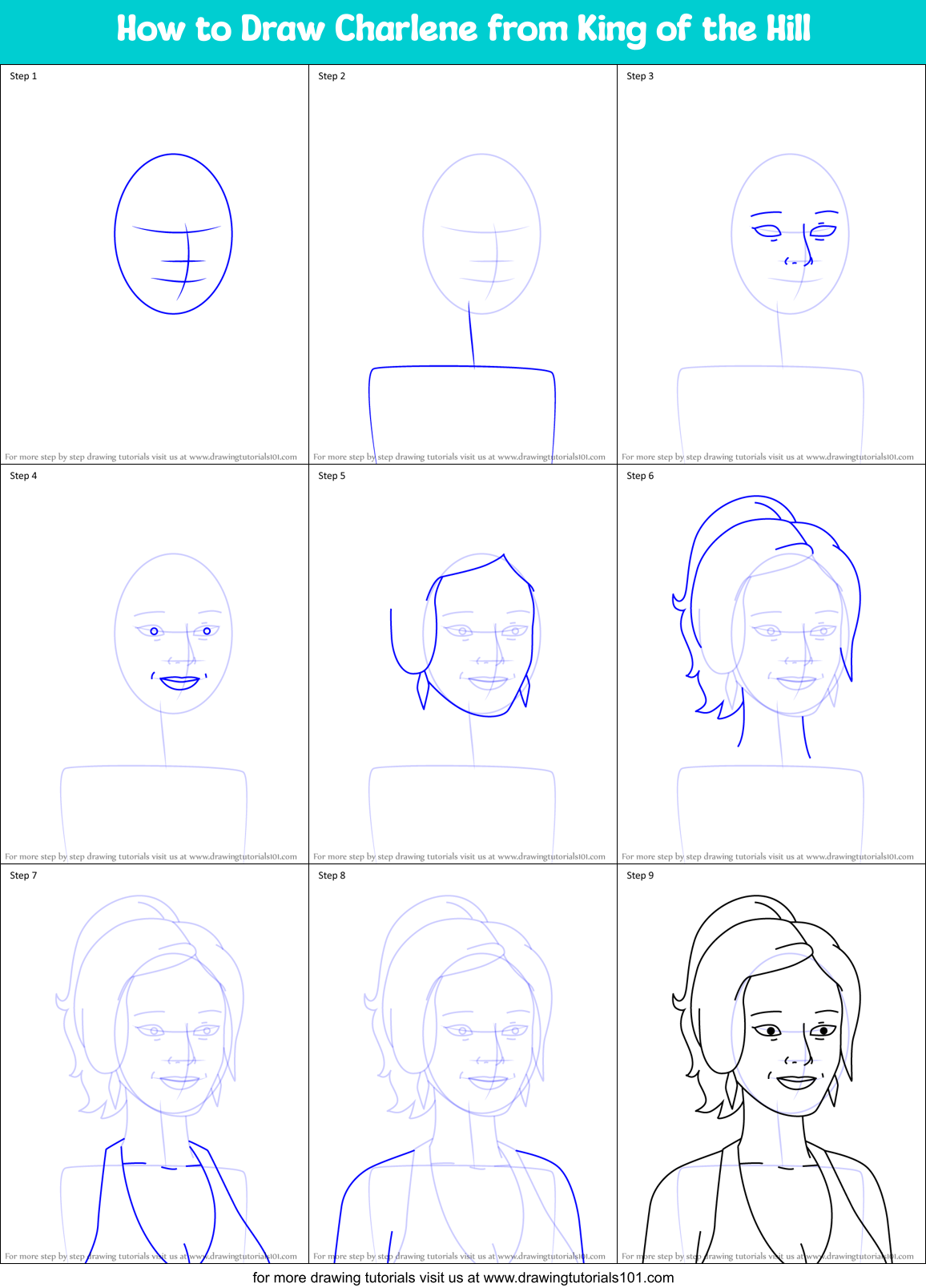 How to Draw Charlene from King of the Hill Printable Step by Step