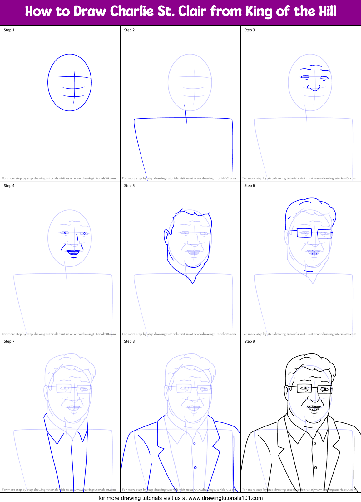 How to Draw Charlie St. Clair from King of the Hill Printable Step by Step