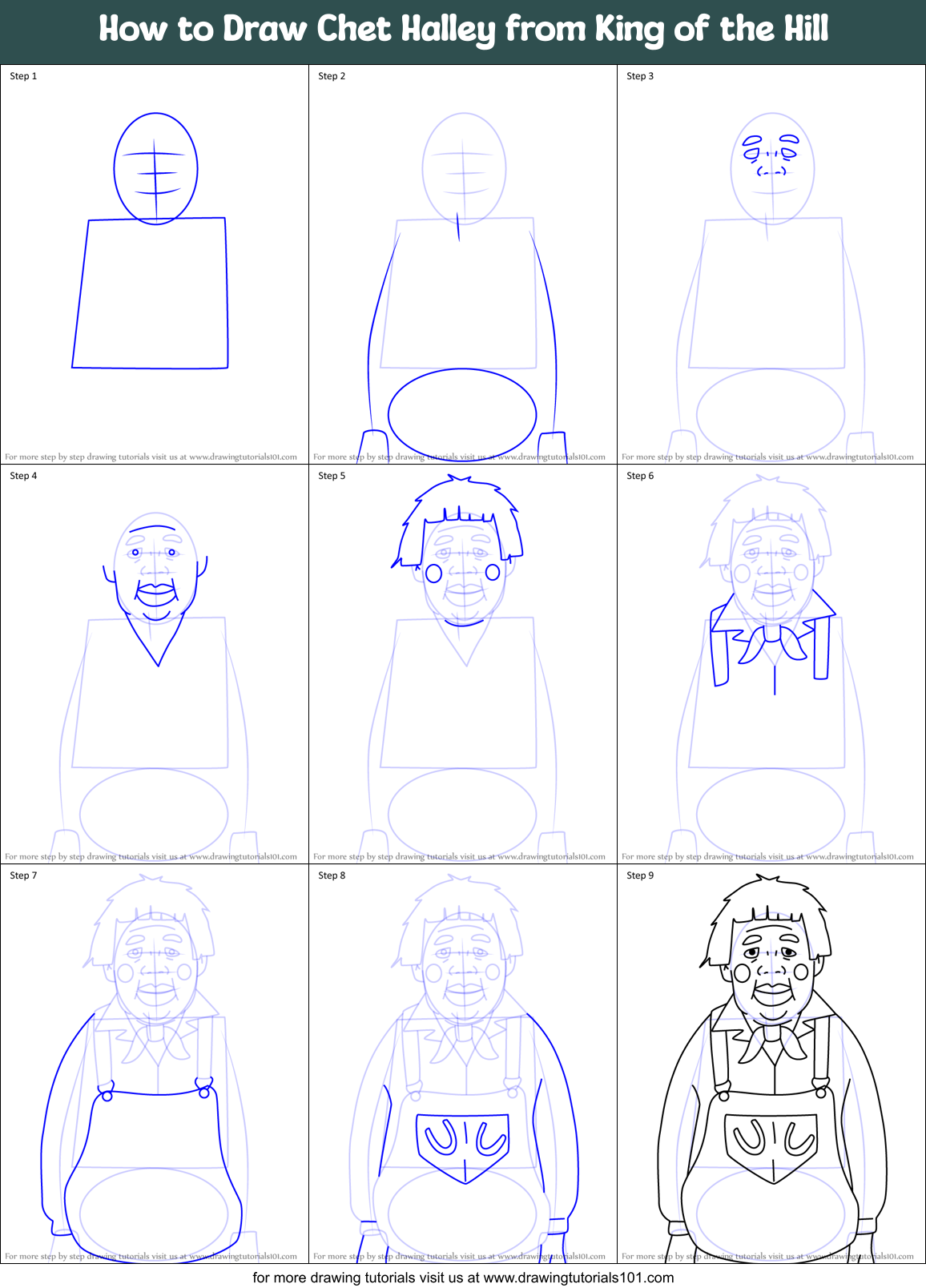 How to Draw Chet Halley from King of the Hill Printable Step by Step
