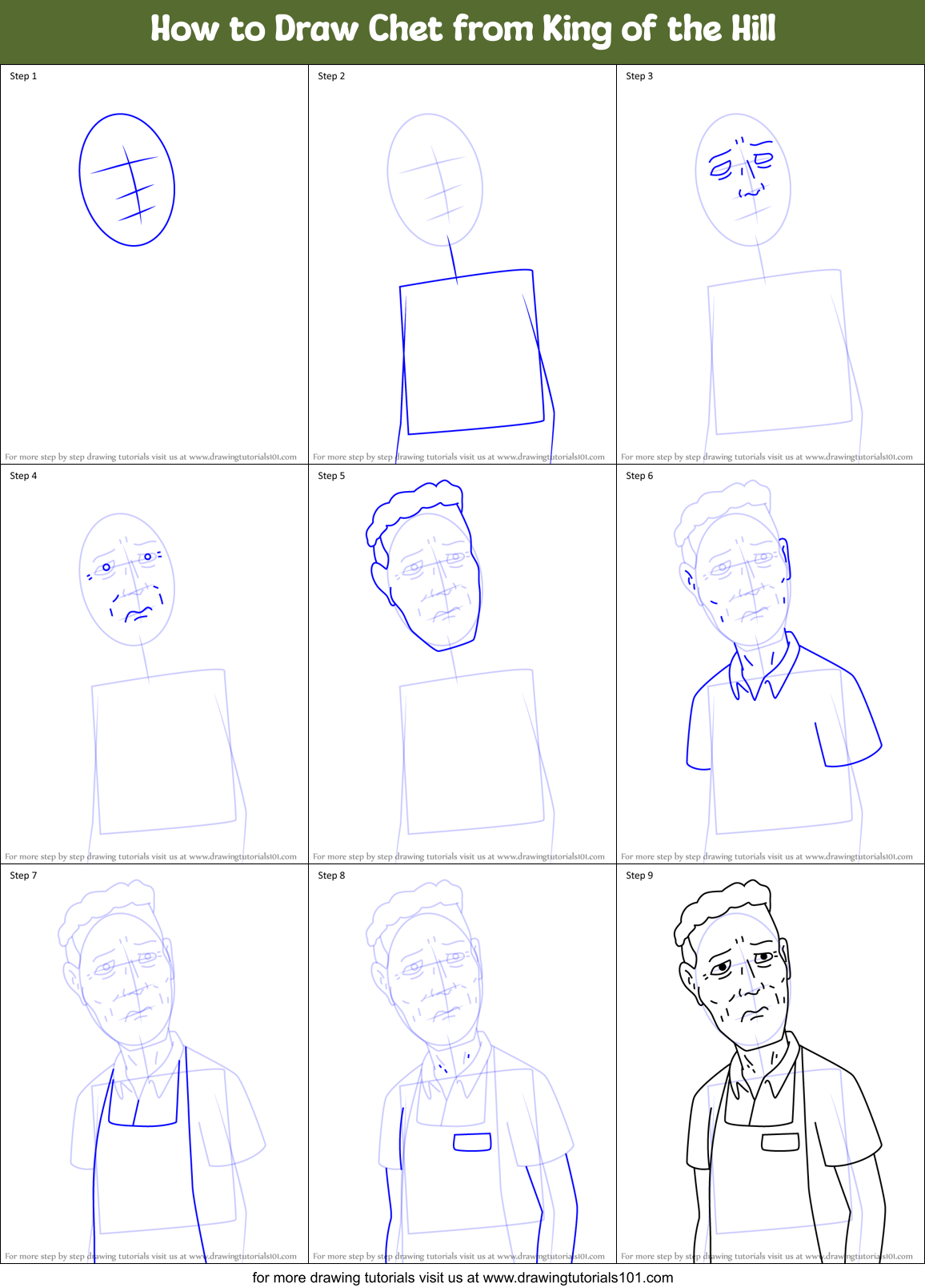 How to Draw Chet from King of the Hill Printable Step by Step